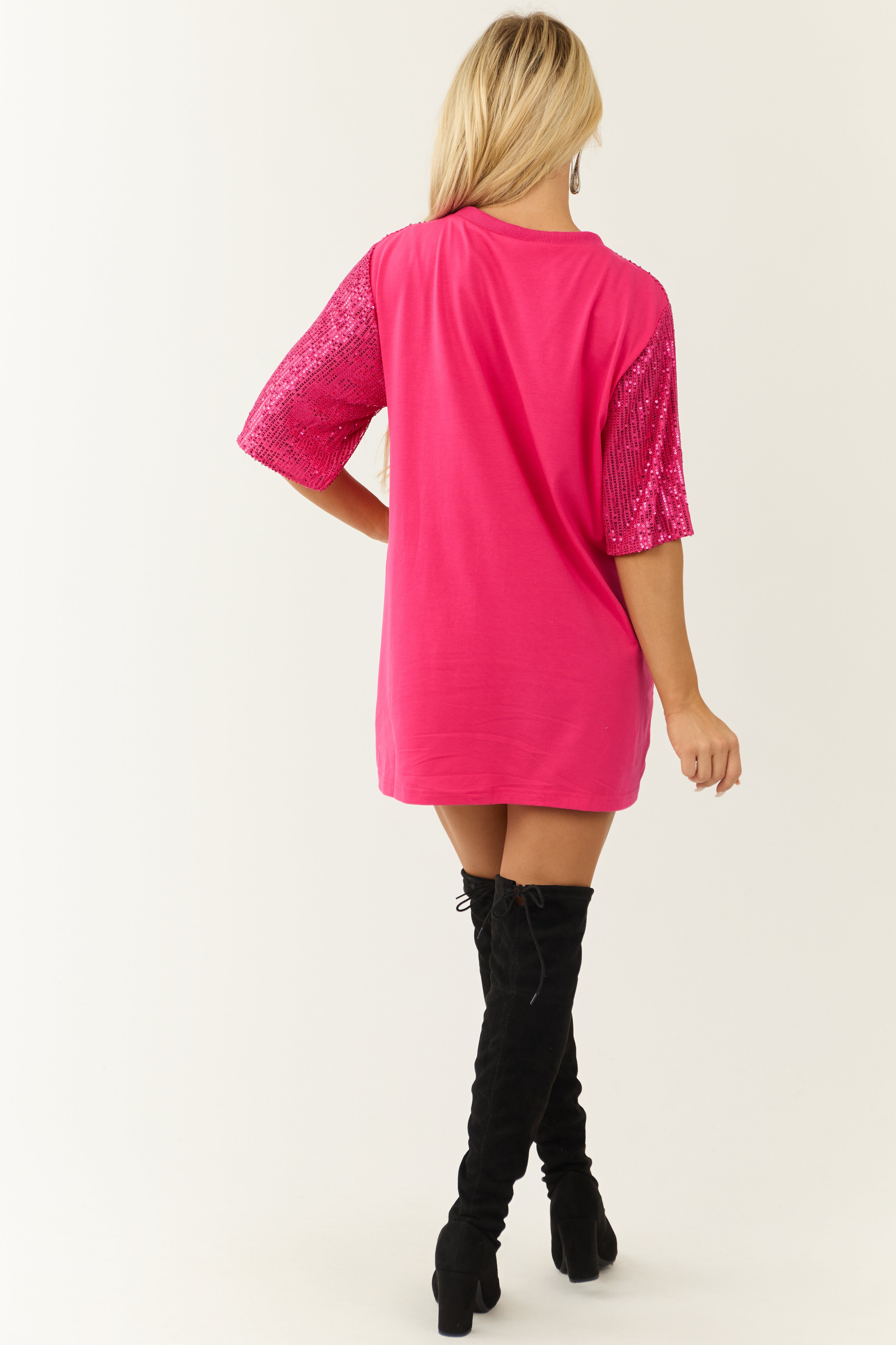 Hot Pink Nutcracker Sequin Tee Shirt Dress-Newayad