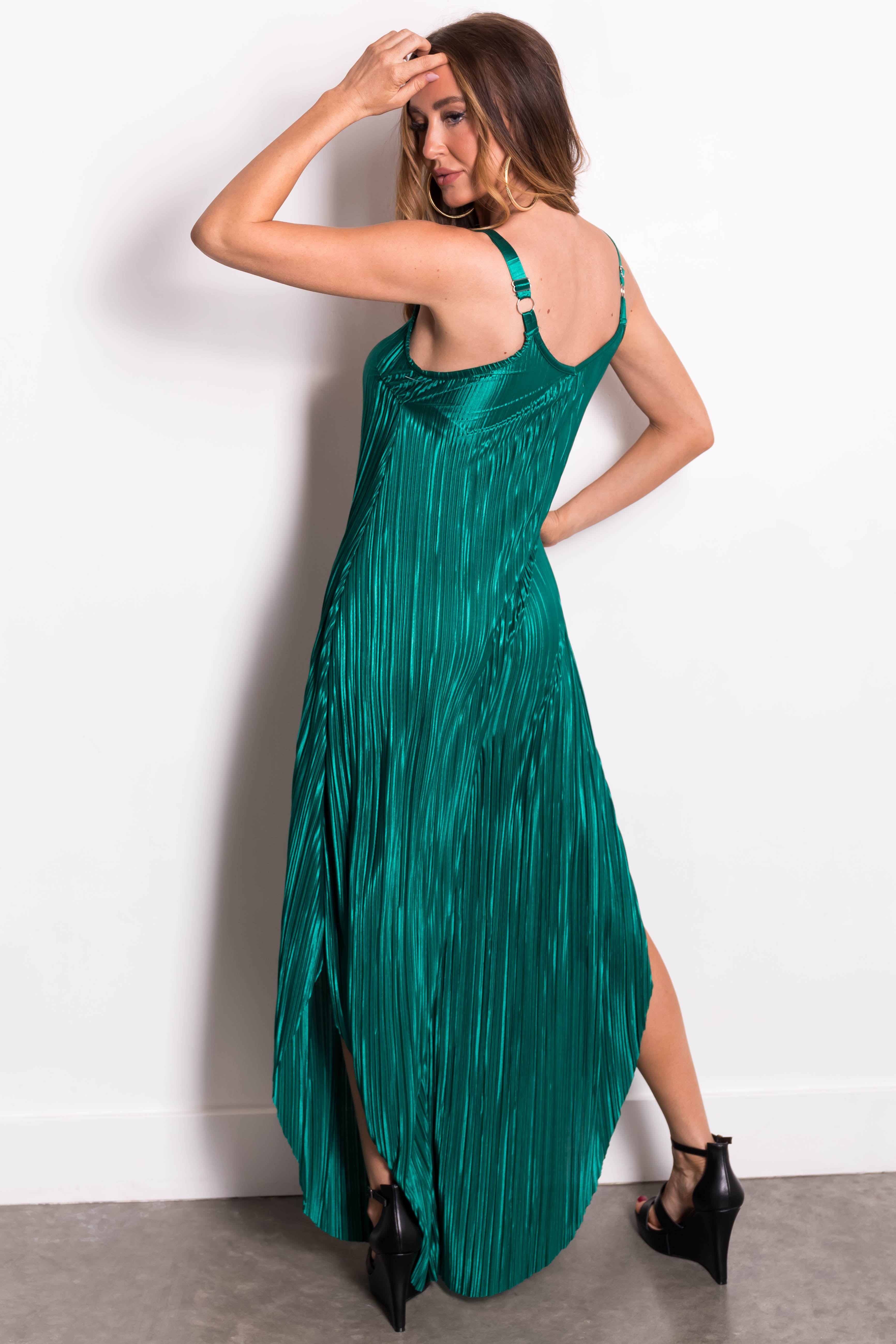 Hunter Green Plisse Flowy Jumpsuit-Newayad