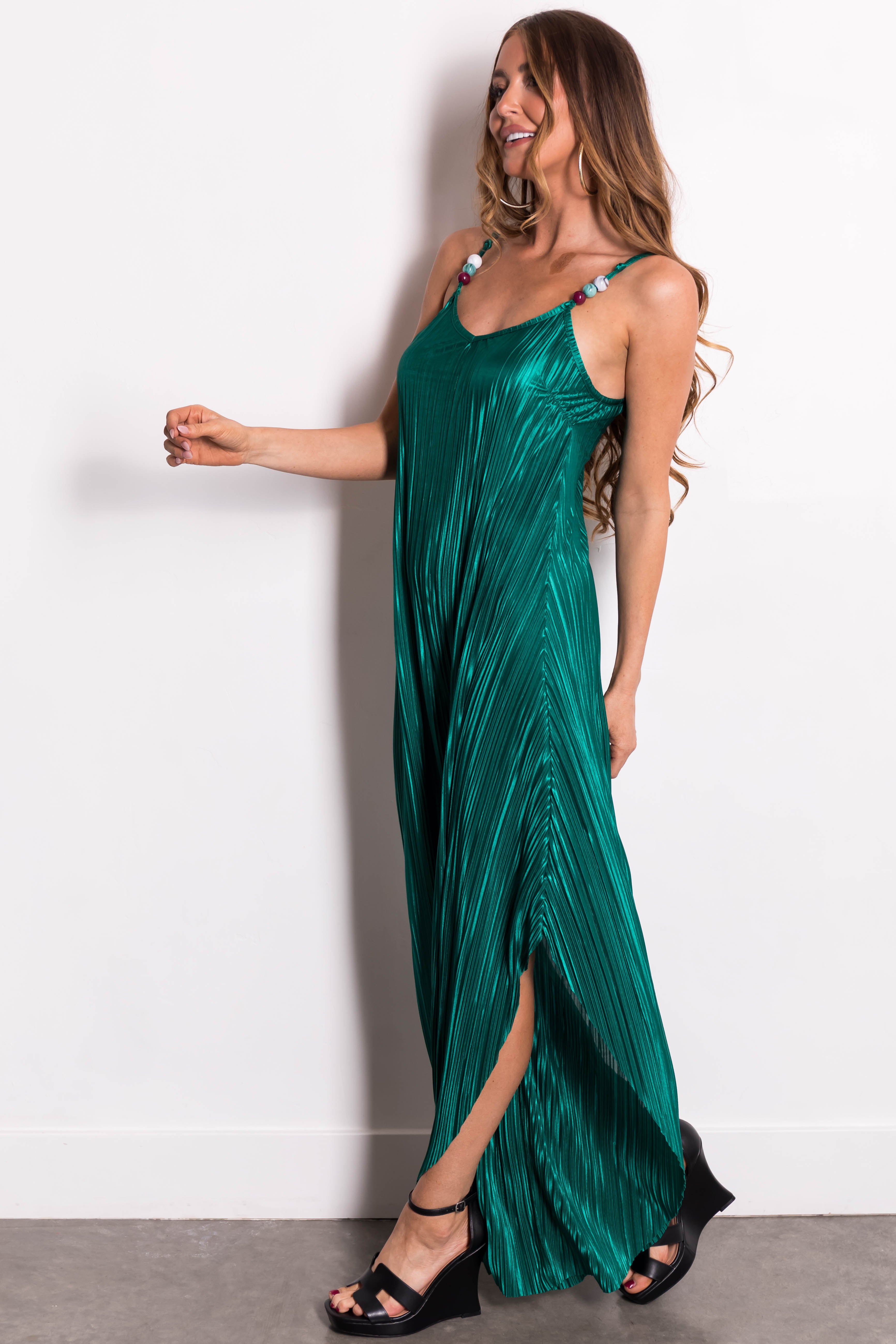 Hunter Green Plisse Flowy Jumpsuit-Newayad