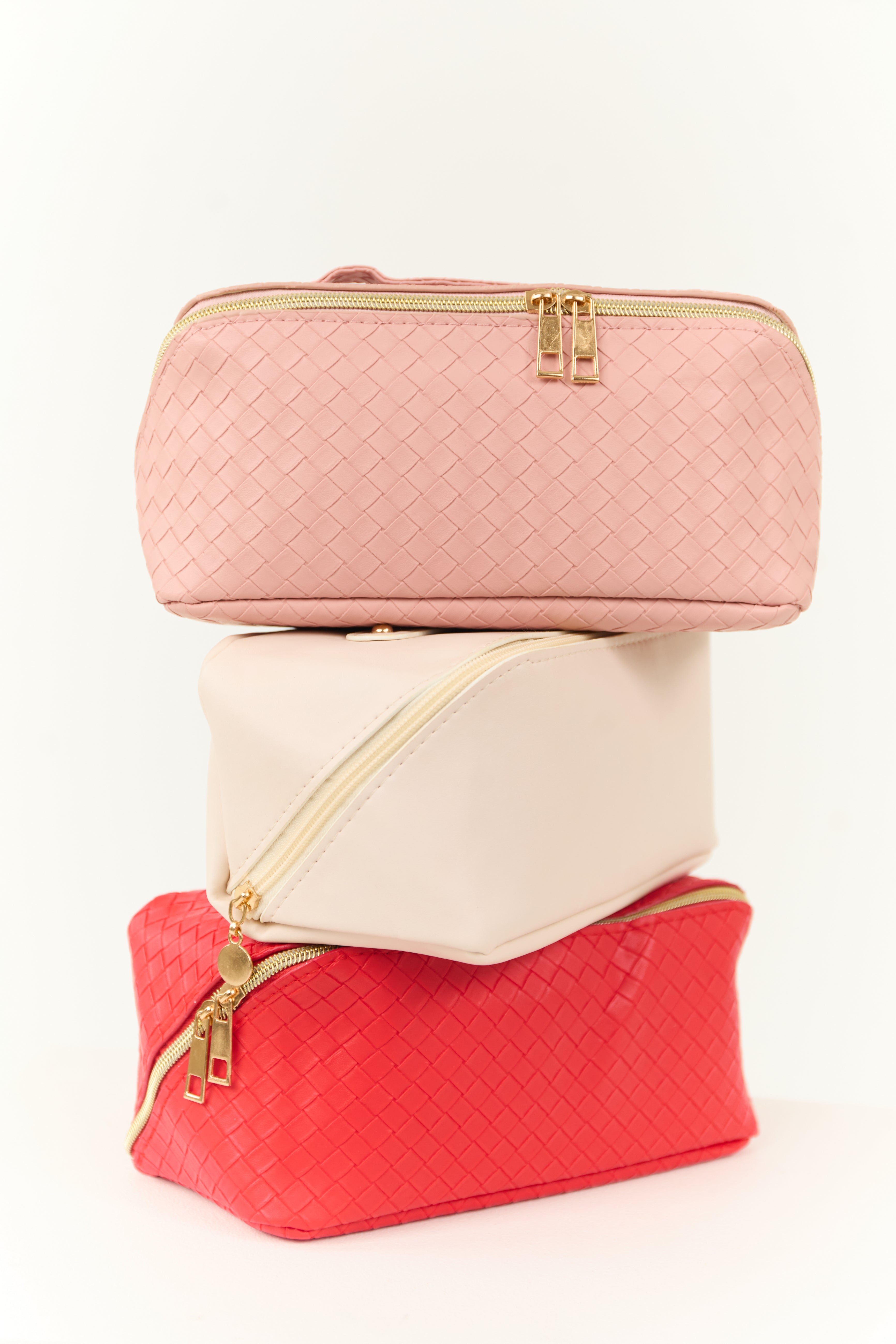 Crimson Braided Faux Leather Makeup Bag-Newayad