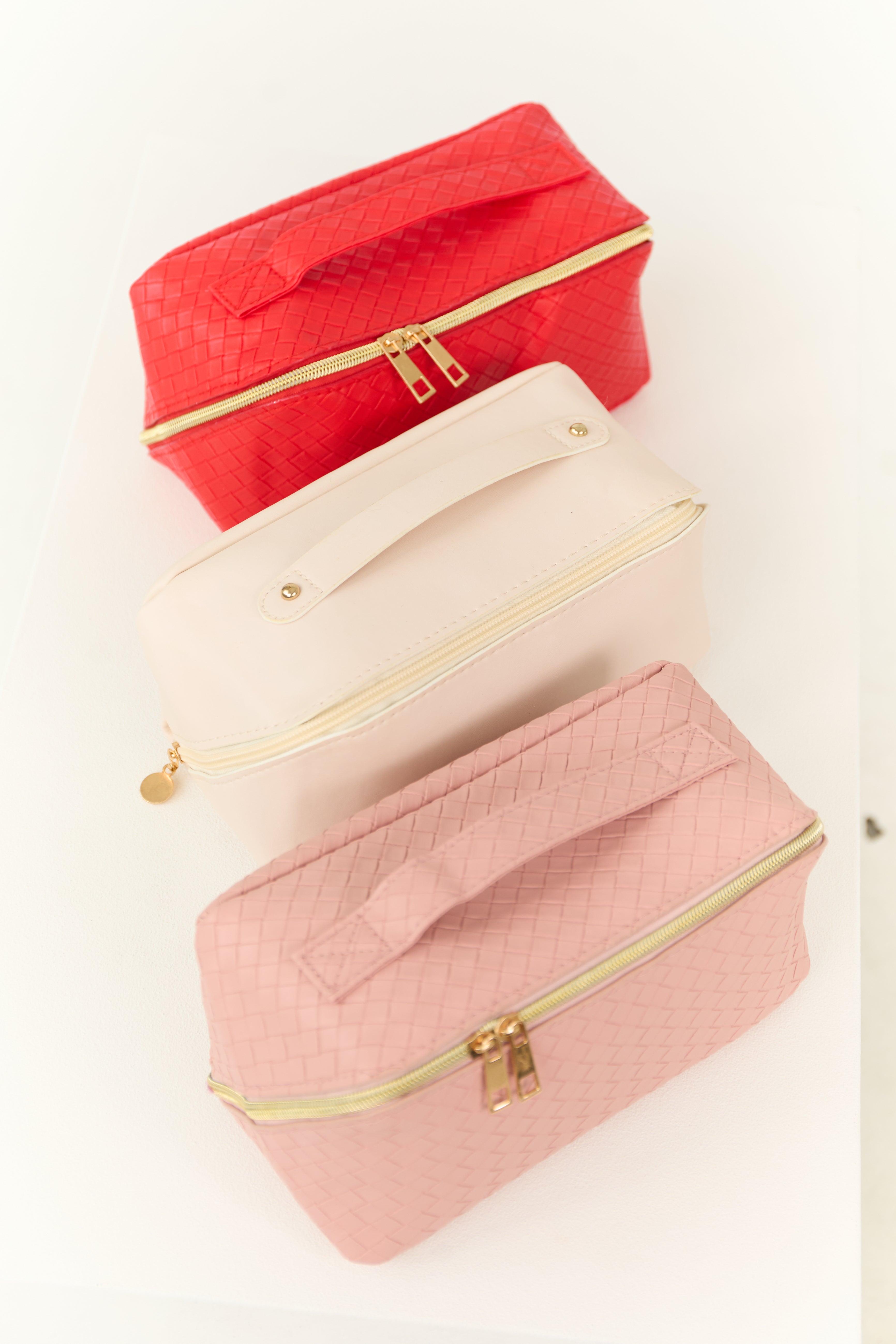 Crimson Braided Faux Leather Makeup Bag-Newayad