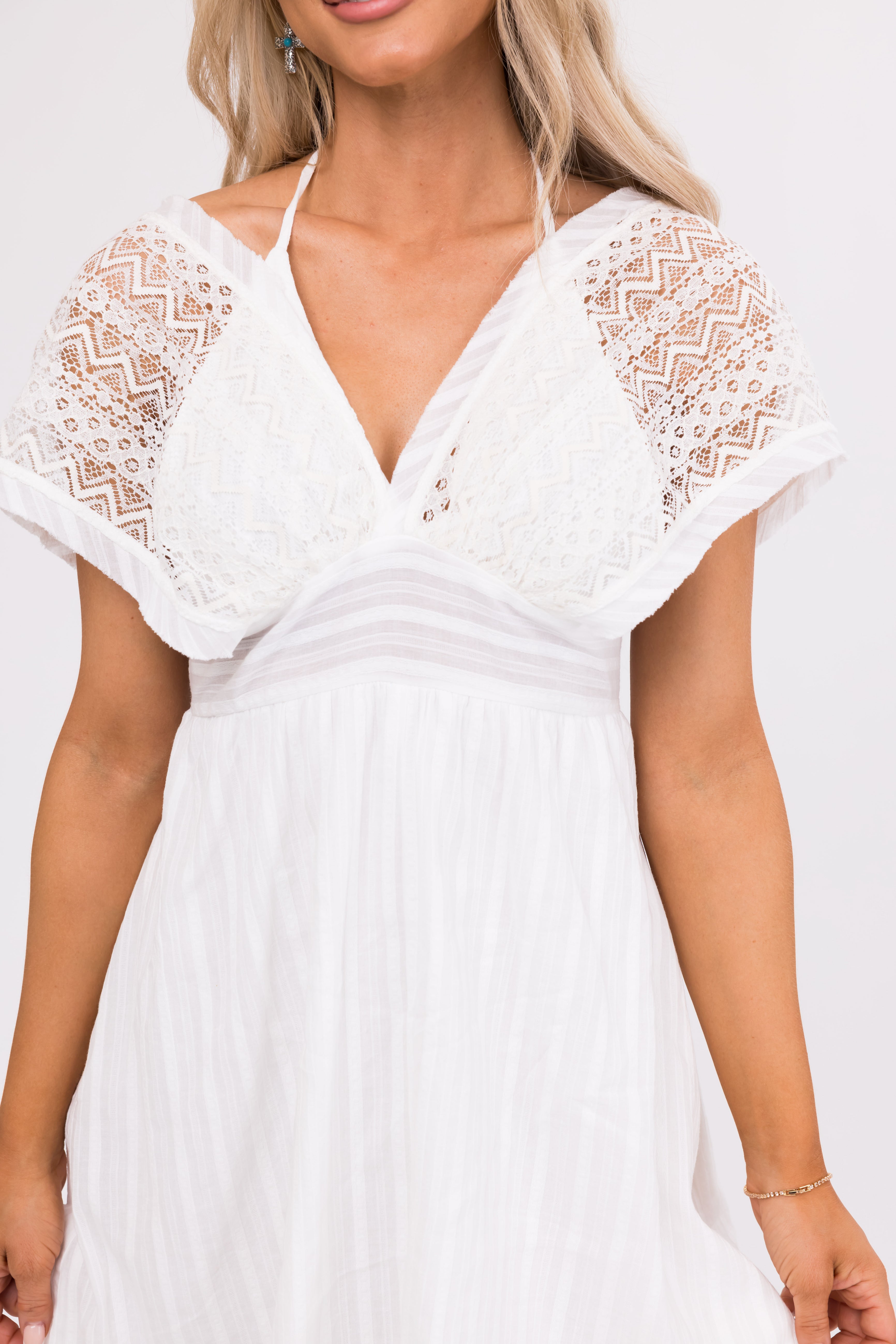 Ivory Crochet Woven Mini Dress-Newayad