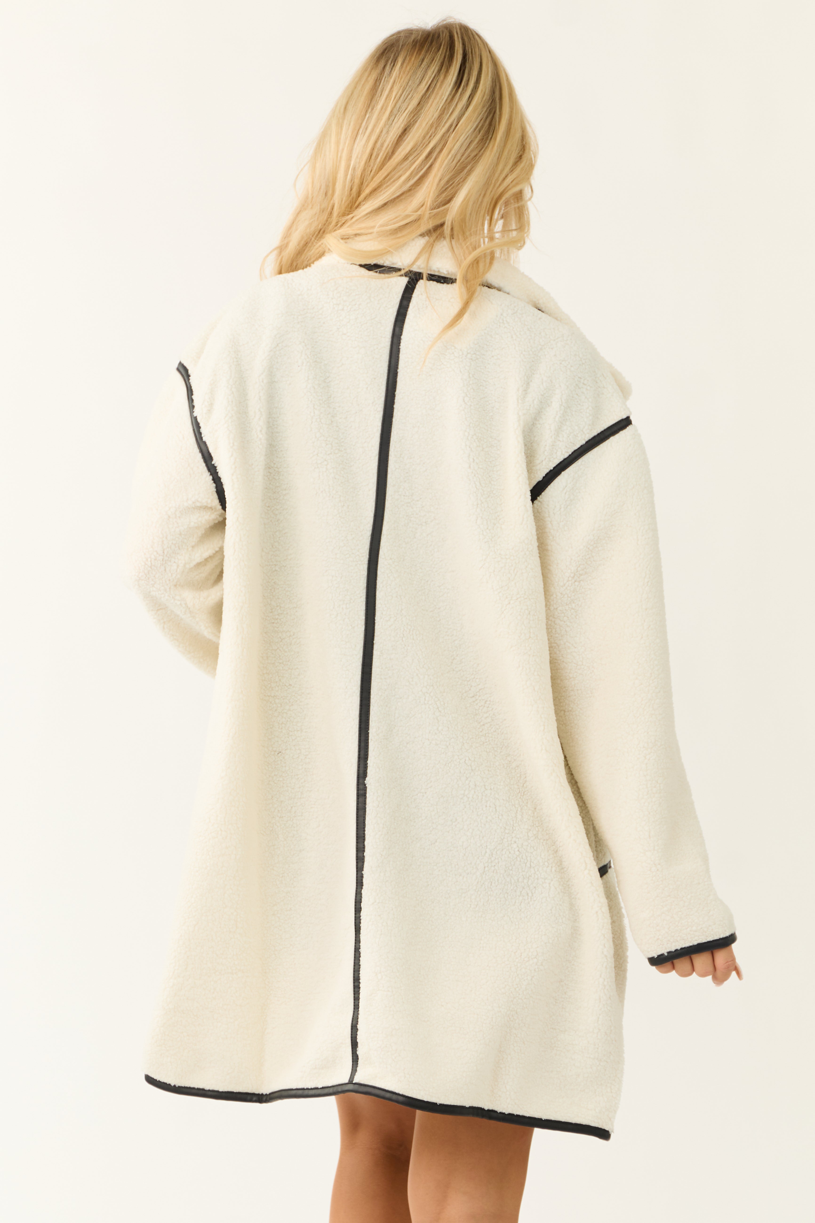 Ivory Faux Sherpa Trim Detail Collared Jacket-Newayad