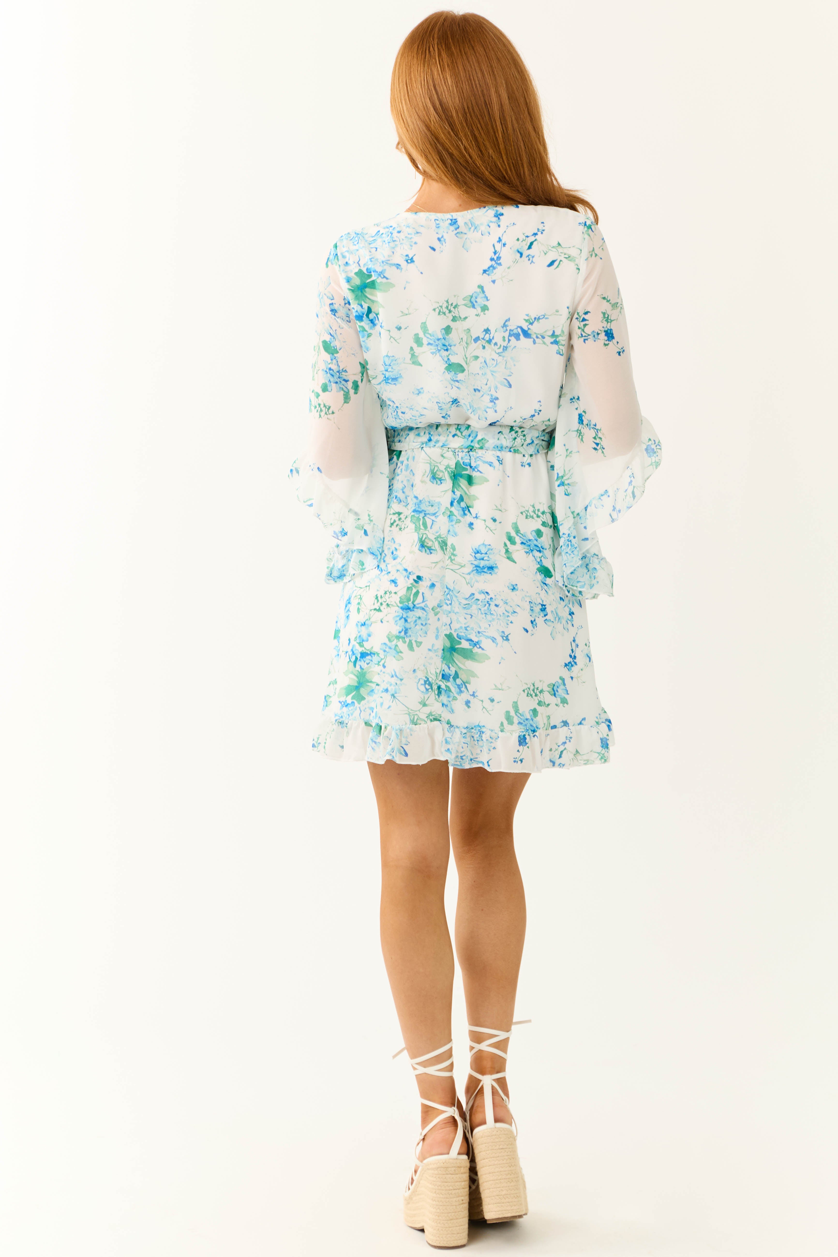 Ivory Floral Print Half Sleeve Short Dress-Newayad