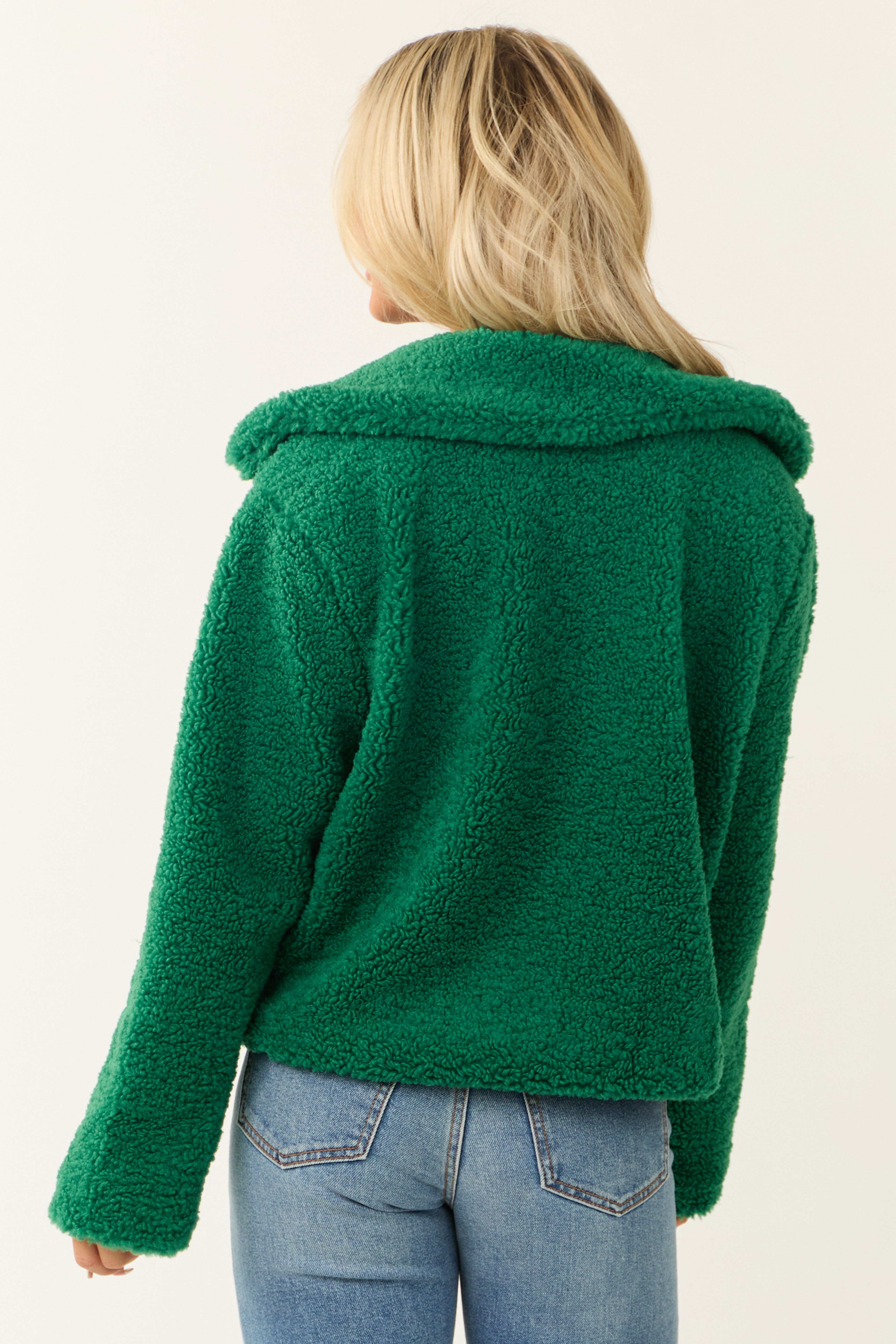 Jade Faux Fur Snap Button Down Collared Jacket-Newayad