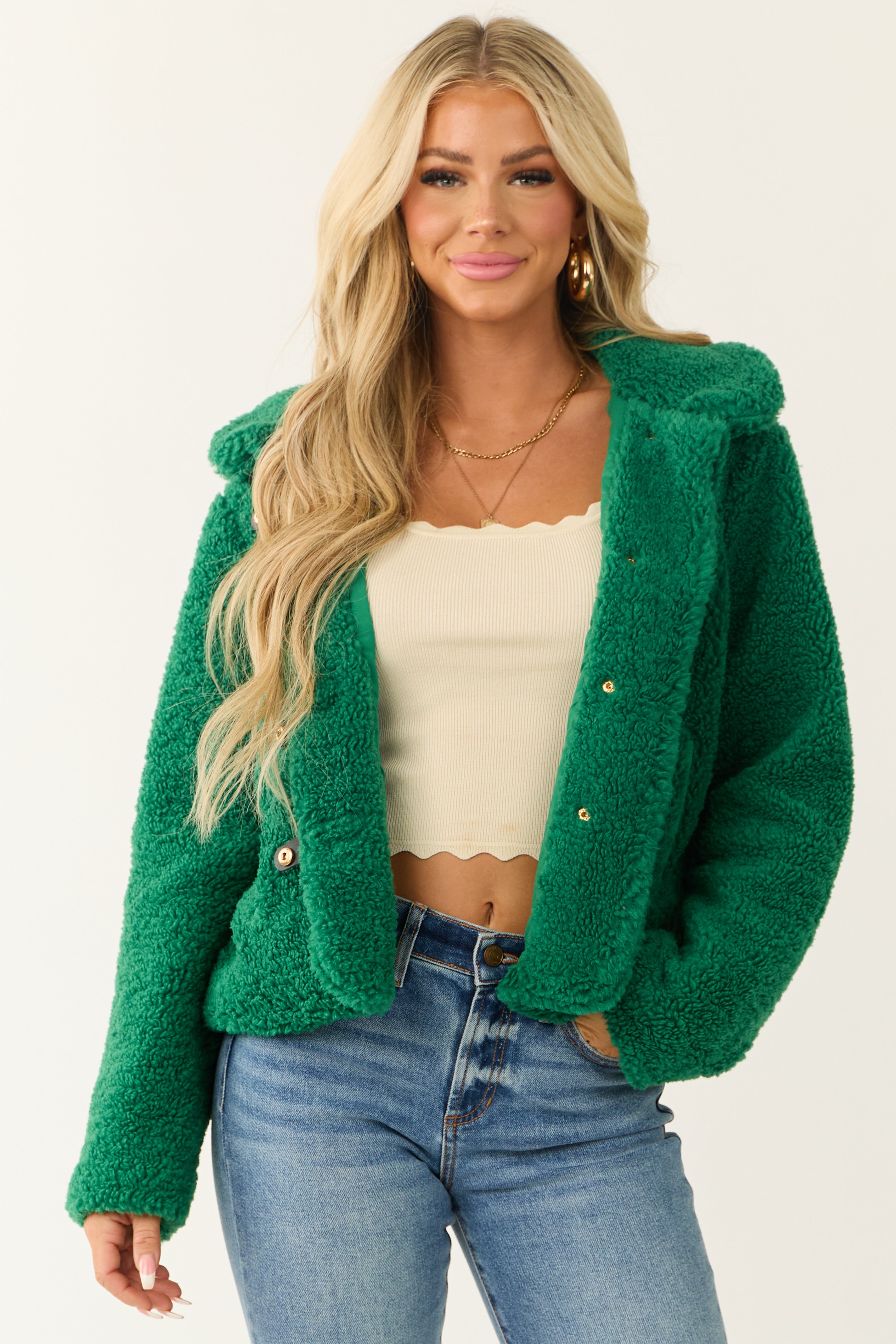 Jade Faux Fur Snap Button Down Collared Jacket-Newayad
