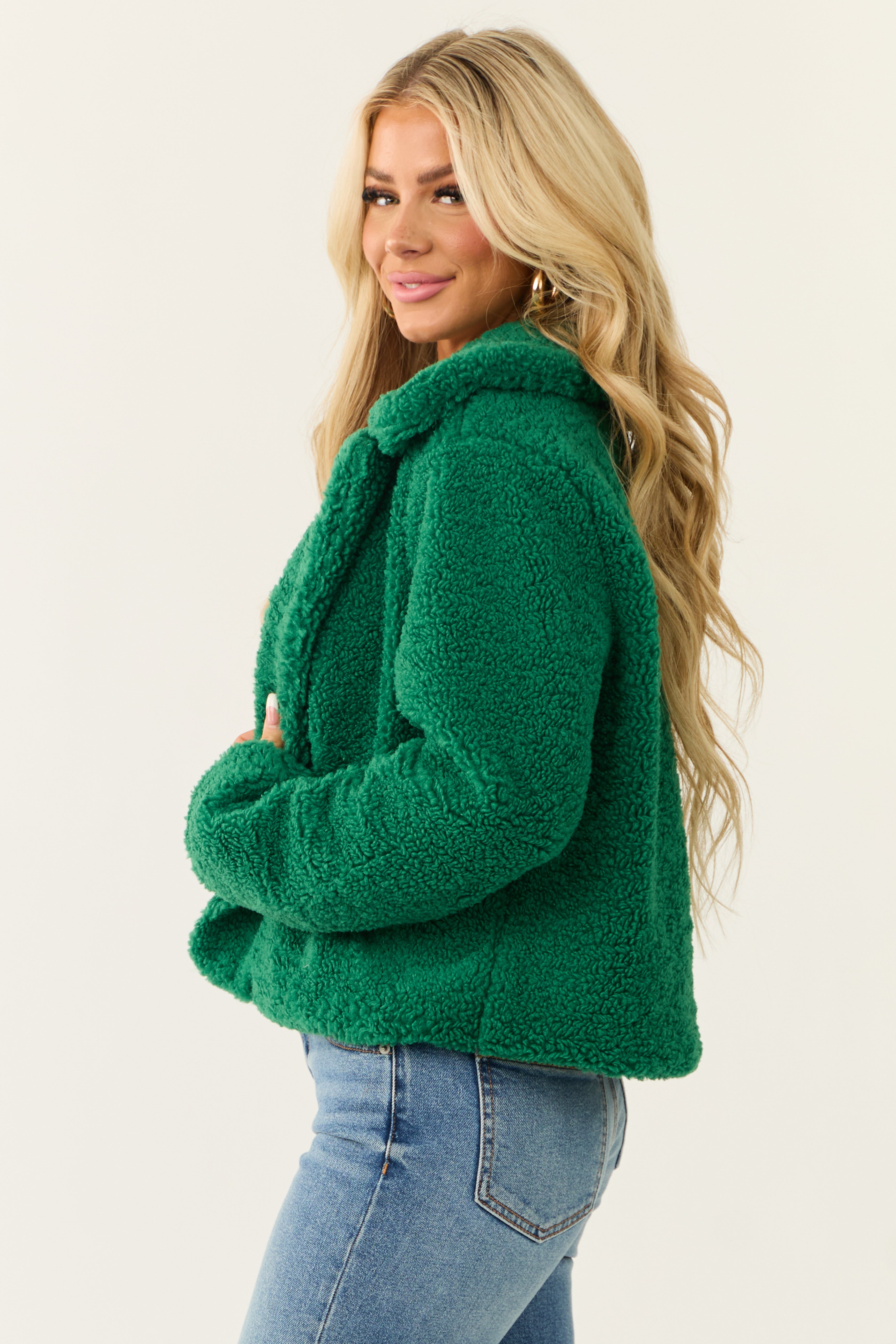 Jade Faux Fur Snap Button Down Collared Jacket-Newayad