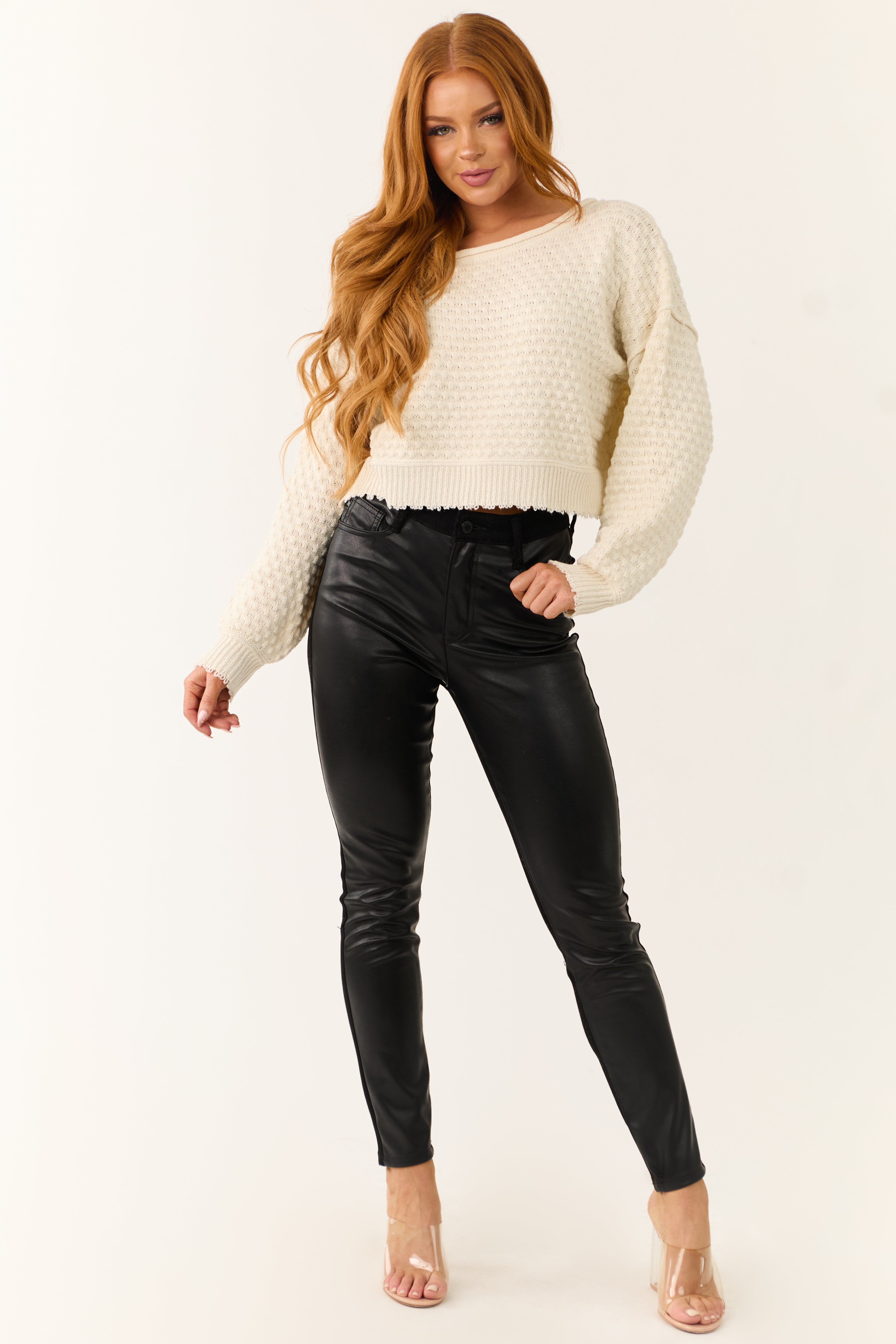 Judy Blue Black Faux Leather Denim Skinny Jeans-Newayad