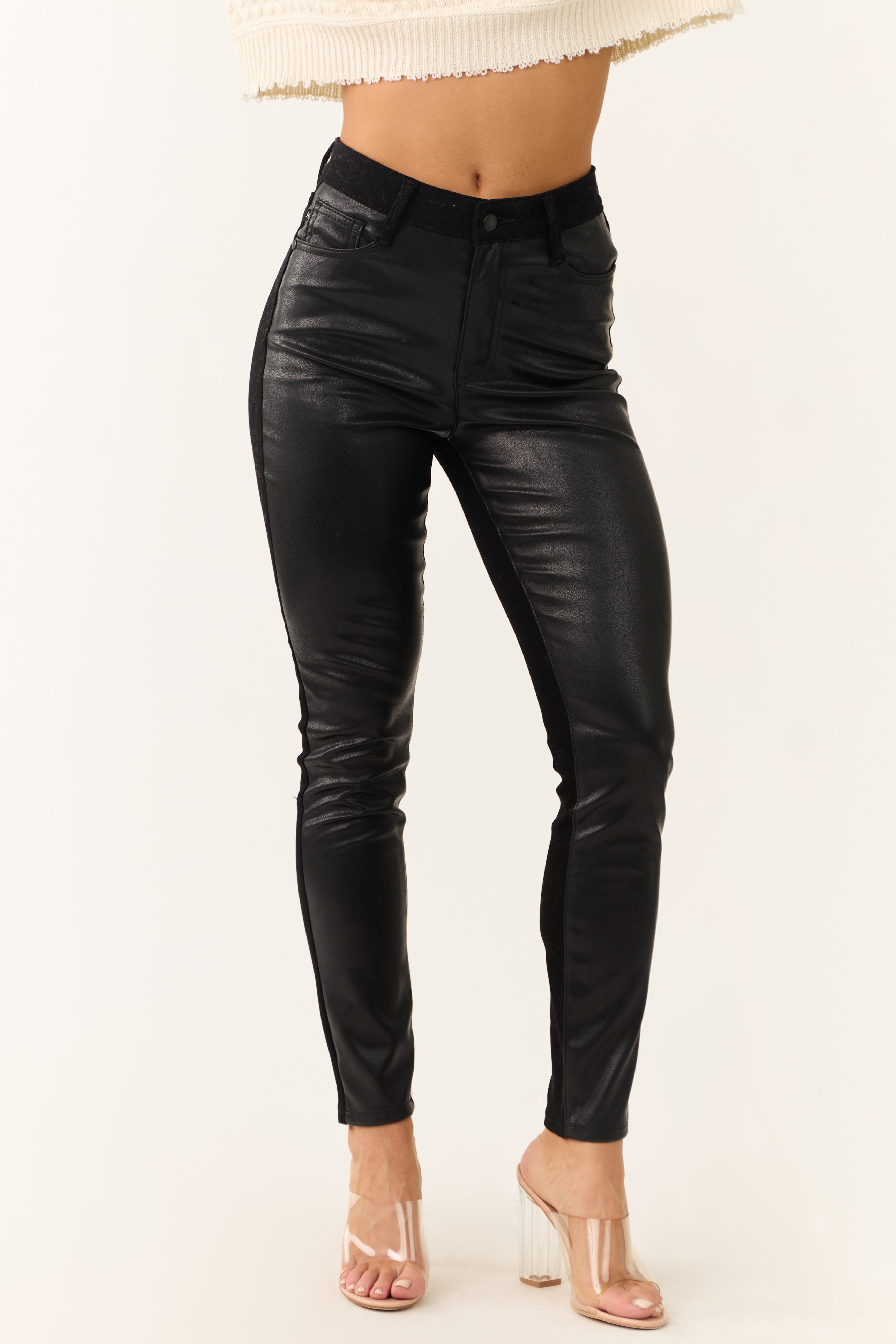 Judy Blue Black Faux Leather Denim Skinny Jeans-Newayad