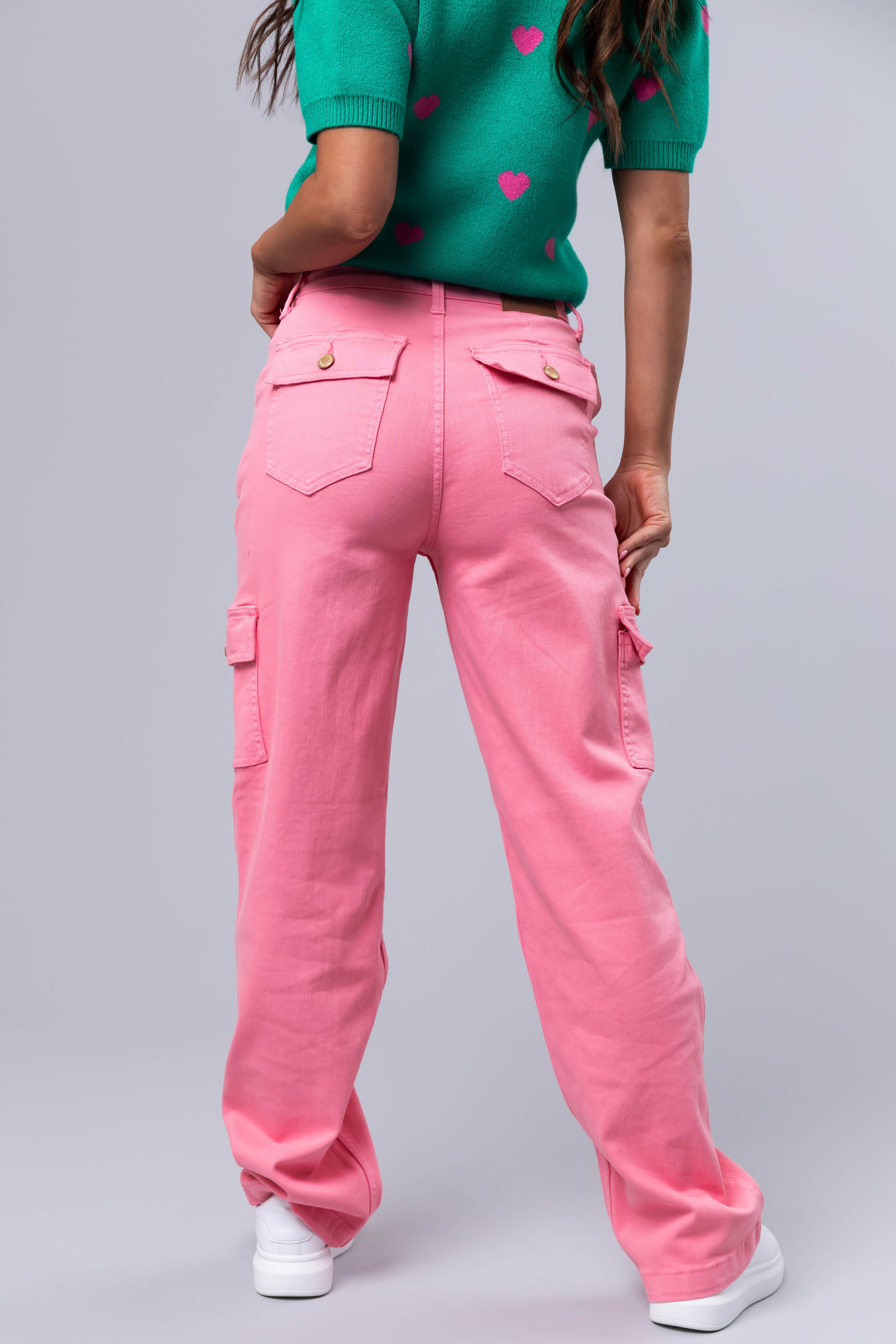 Judy Blue Carnation Straight Cargo Jeans-Newayad