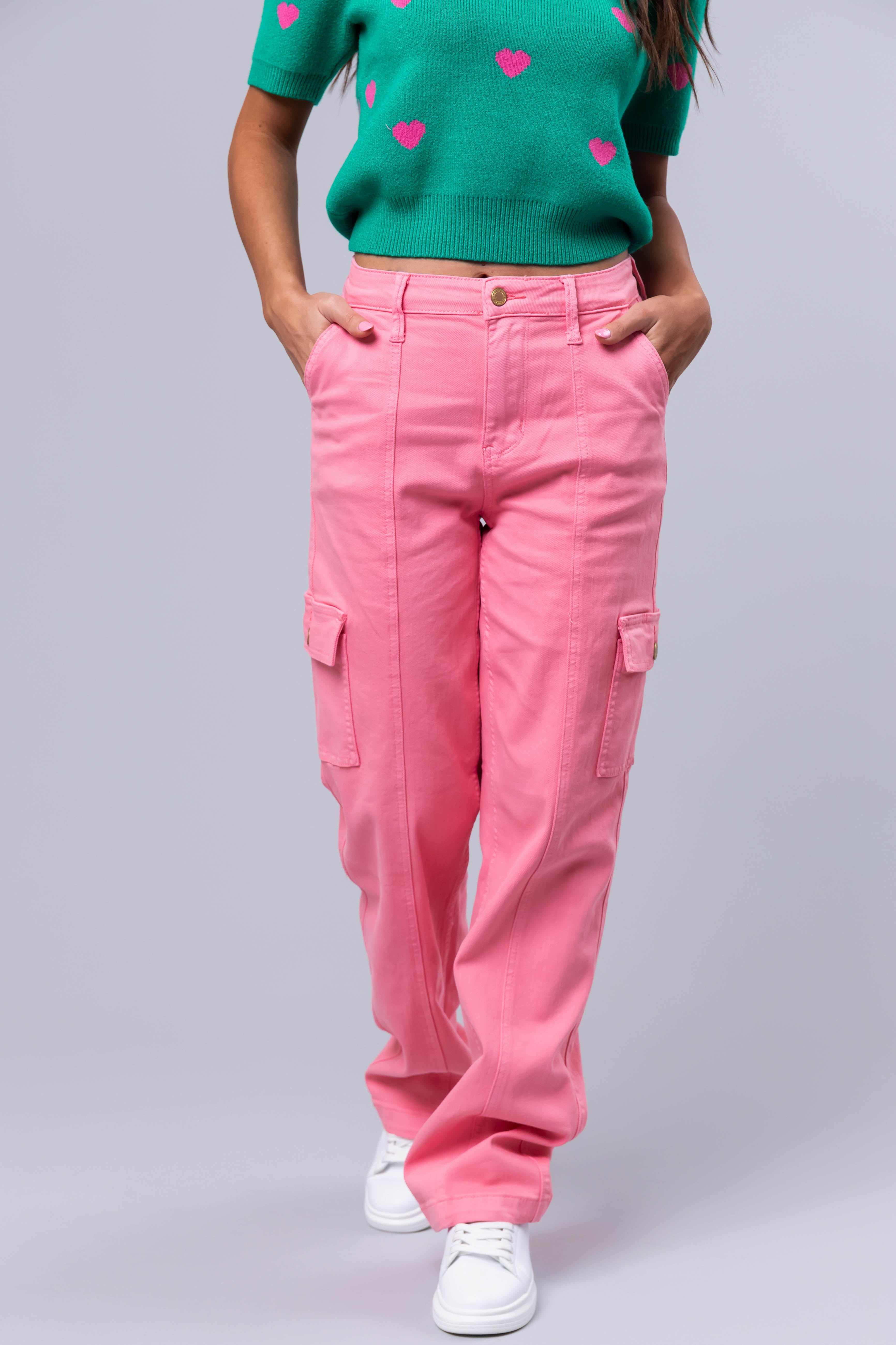 Judy Blue Carnation Straight Cargo Jeans-Newayad