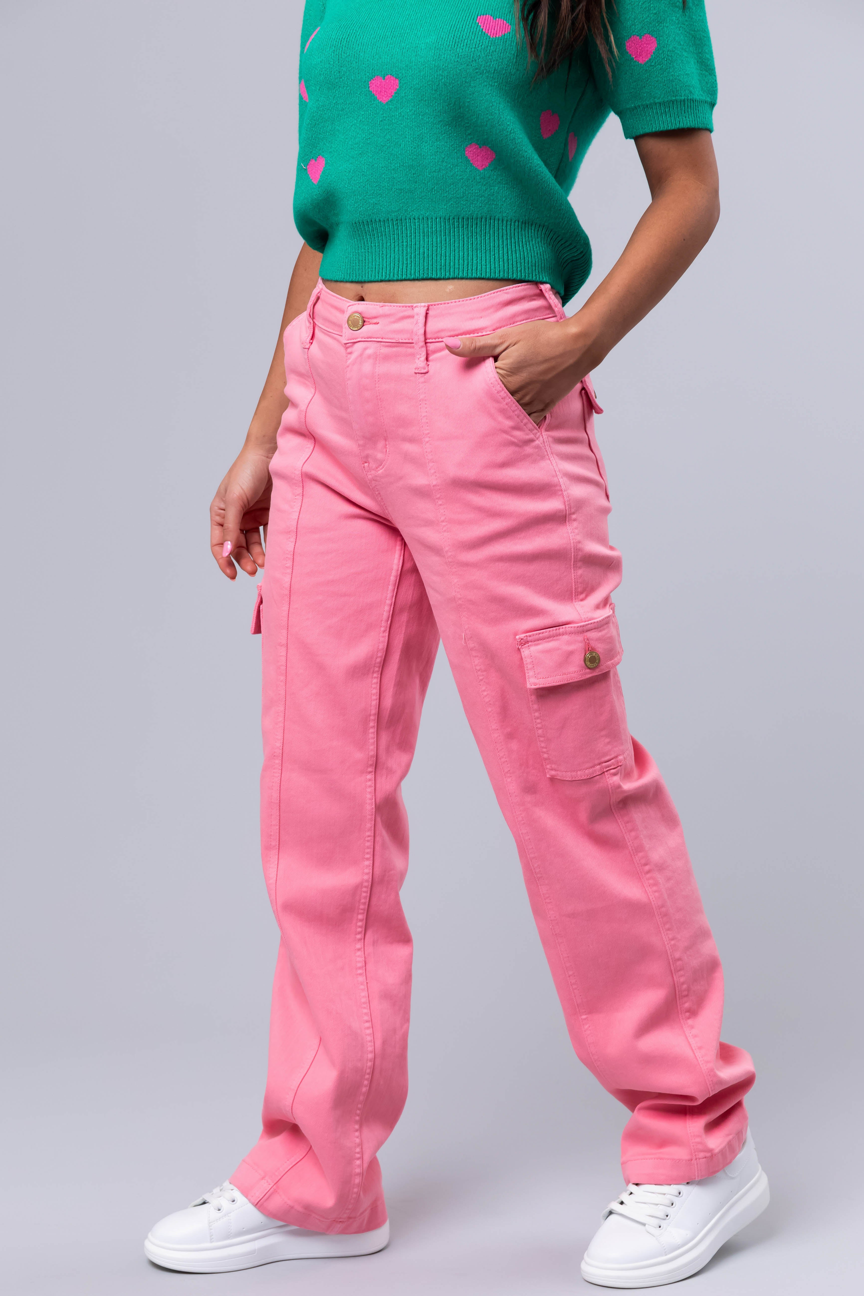 Judy Blue Carnation Straight Cargo Jeans-Newayad