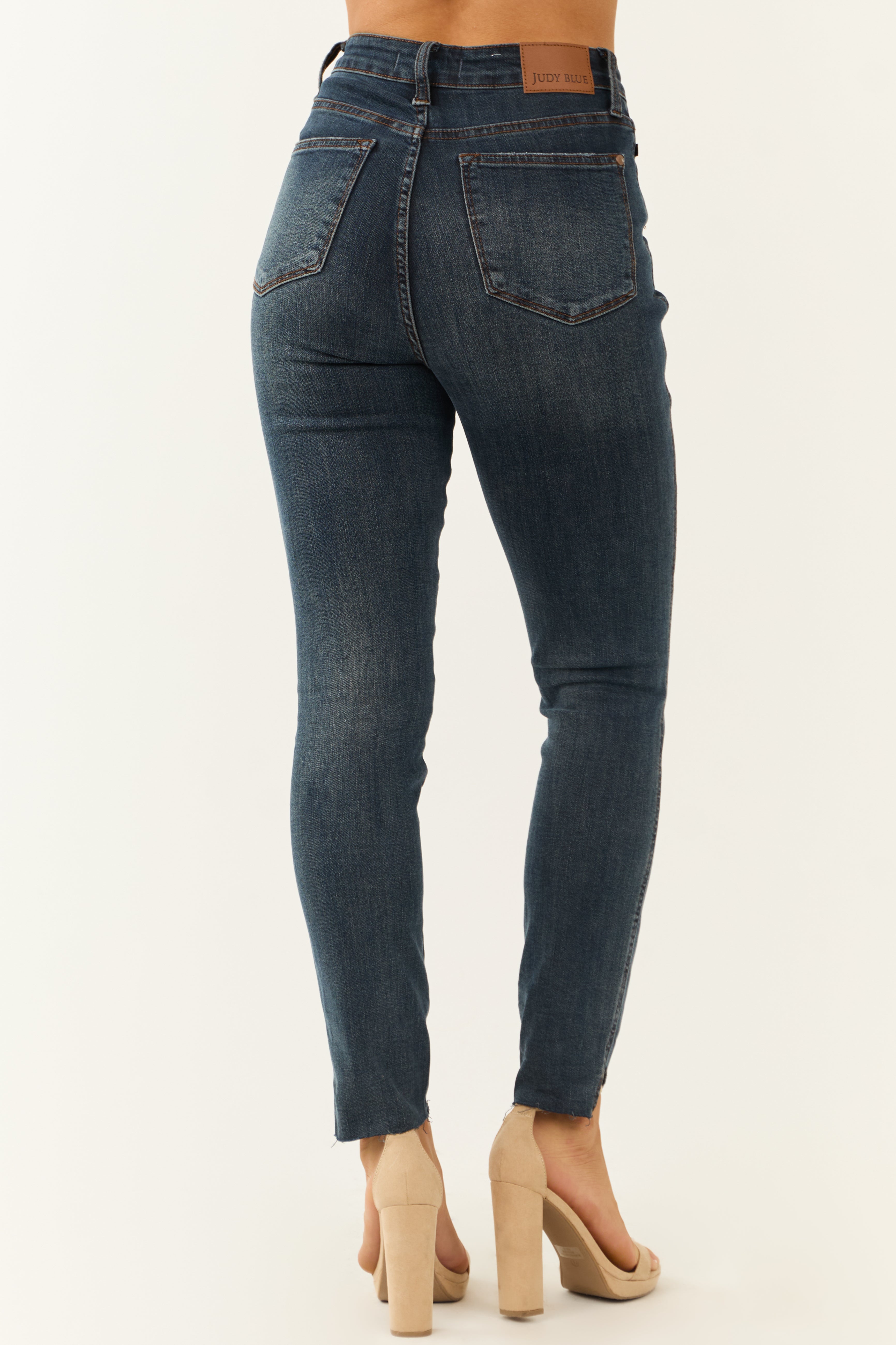 Judy Blue Dark Tummy Control Step Hem Skinny Jeans-Newayad