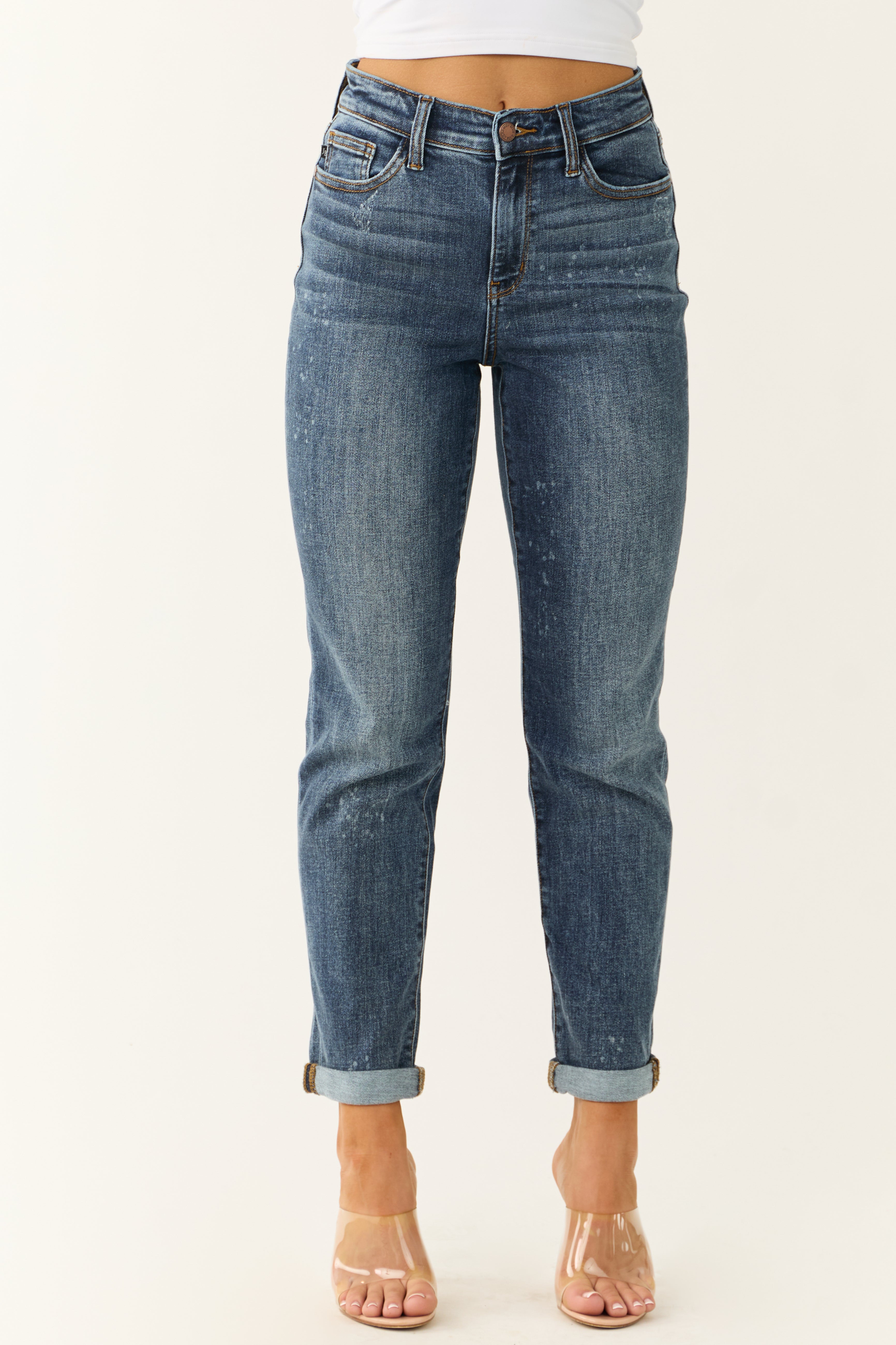 Judy Blue High Rise Bleach Splash Ankle Jeans-Newayad