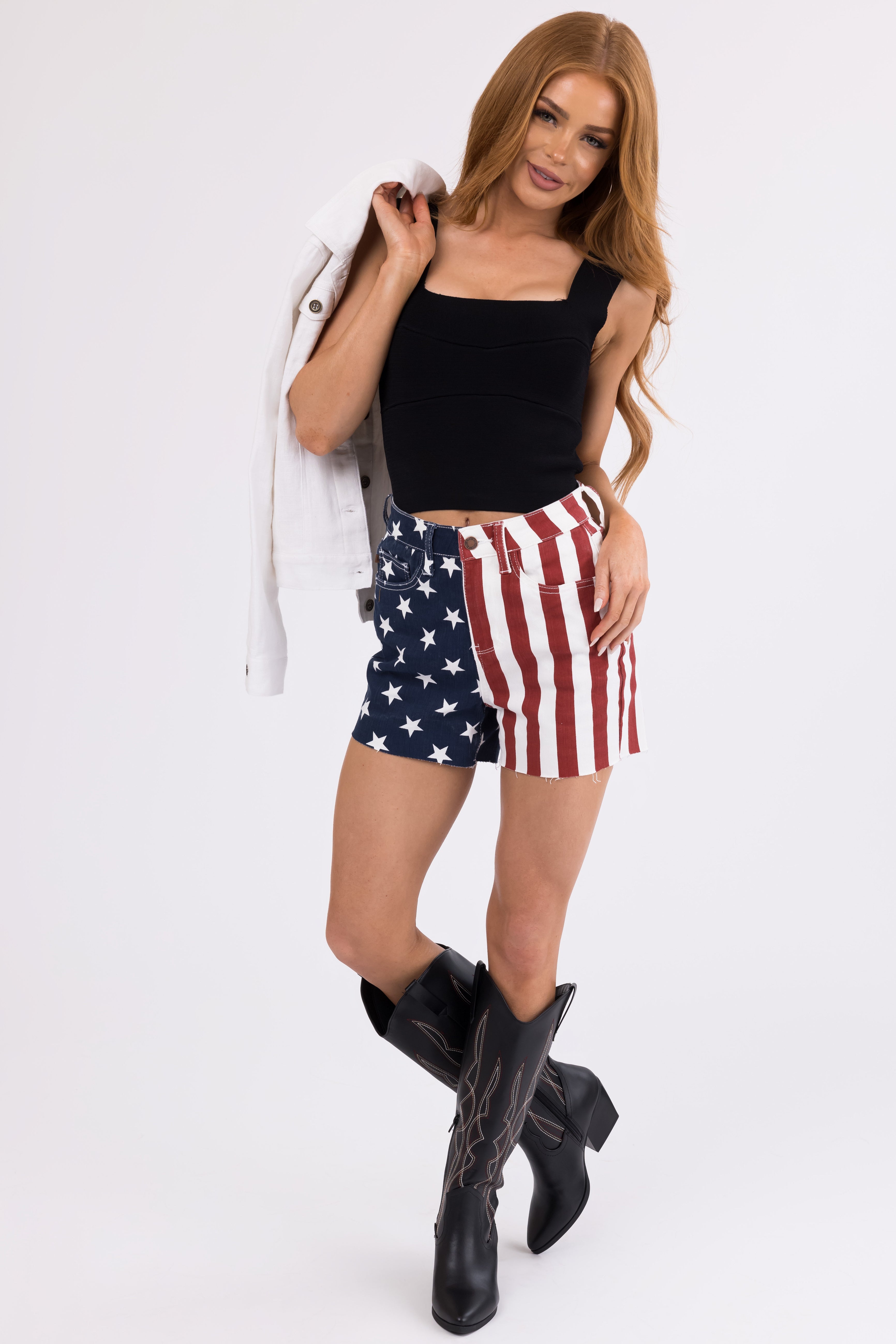 Judy Blue Ivory Stars and Stripes Print Shorts-Newayad