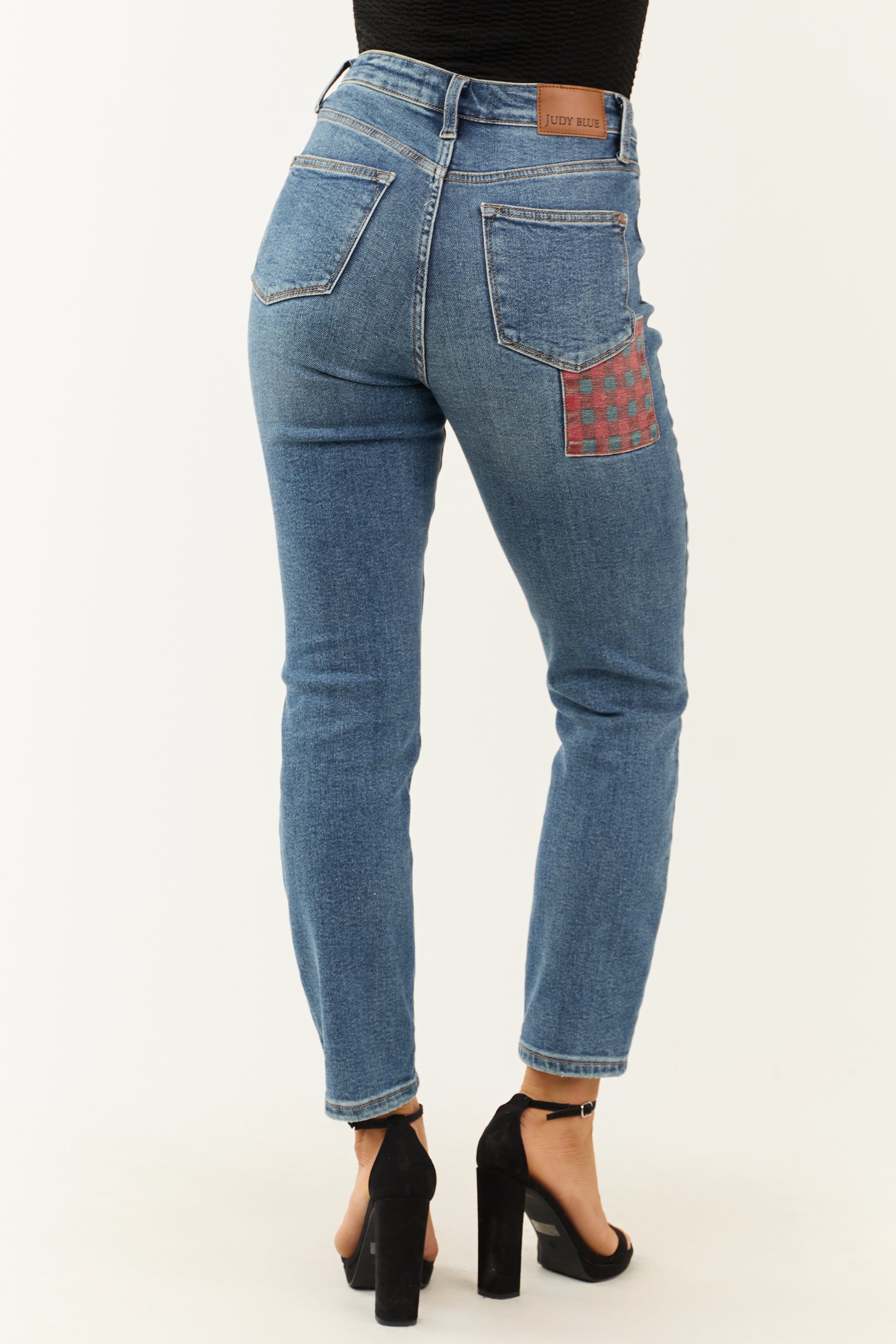 Judy Blue Medium Wash Denim Patch Detail Jeans-Newayad
