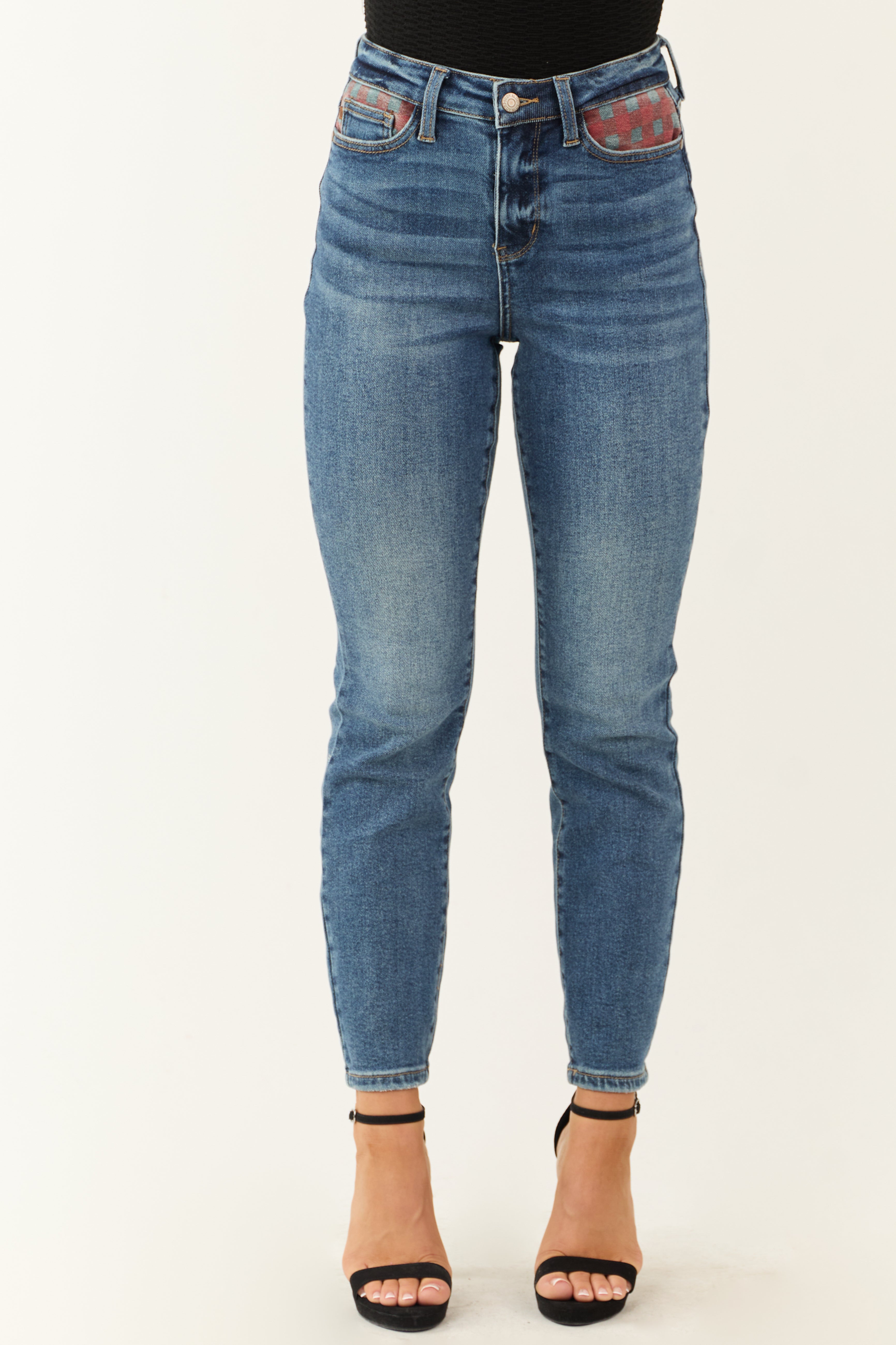 Judy Blue Medium Wash Denim Patch Detail Jeans-Newayad