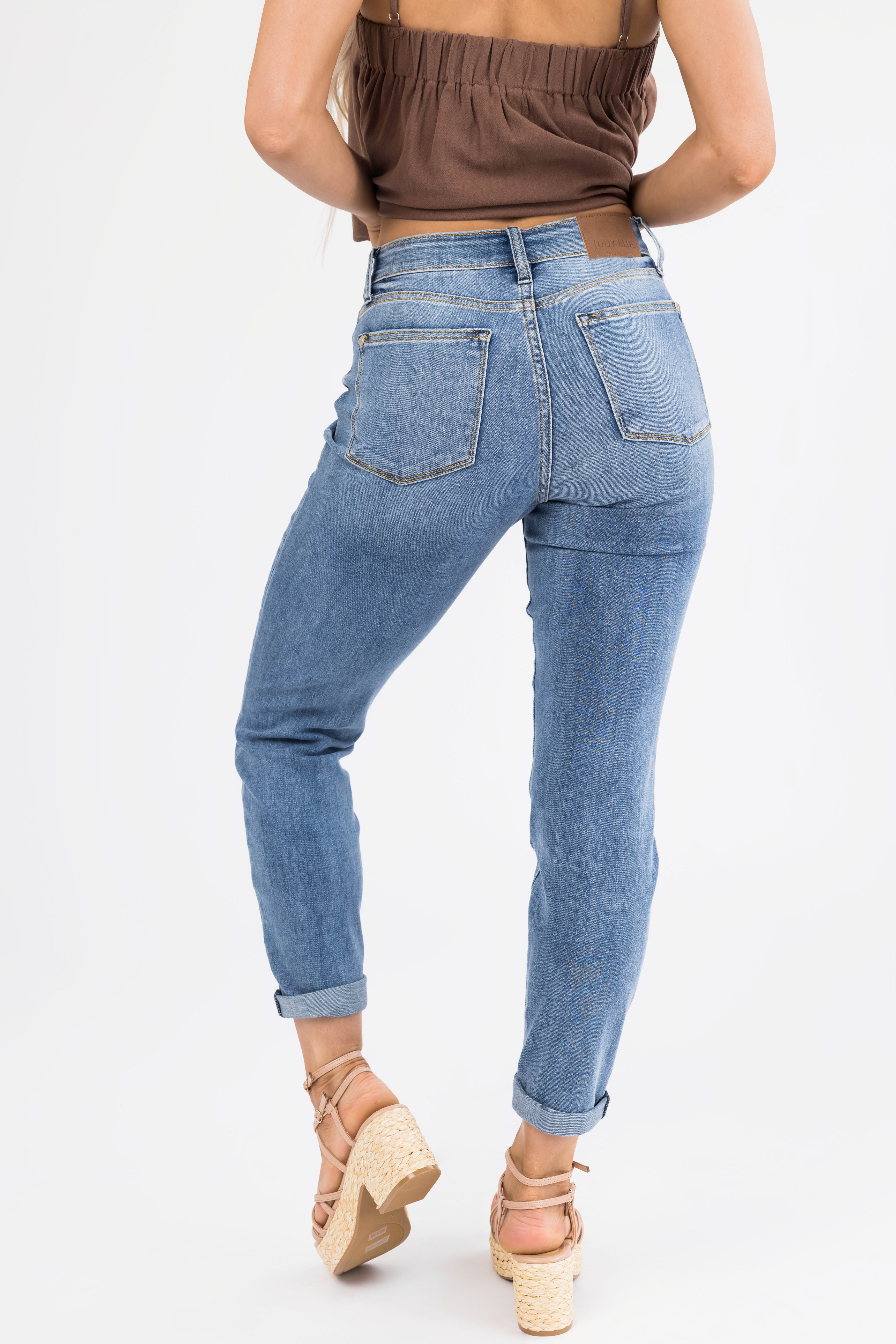 Judy Blue Medium Wash Straight Leg Ankle Jeans-Newayad