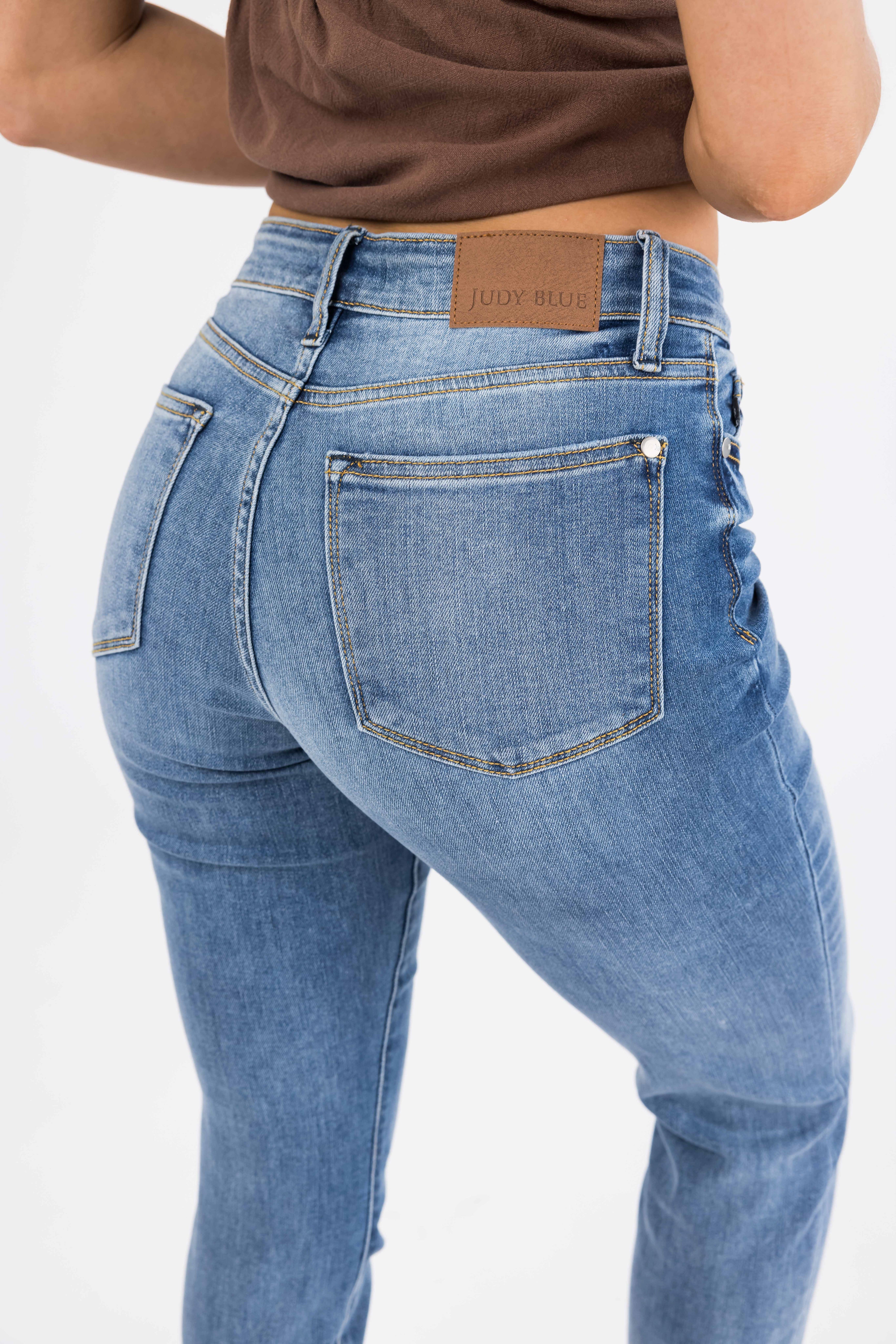 Judy Blue Medium Wash Straight Leg Ankle Jeans-Newayad