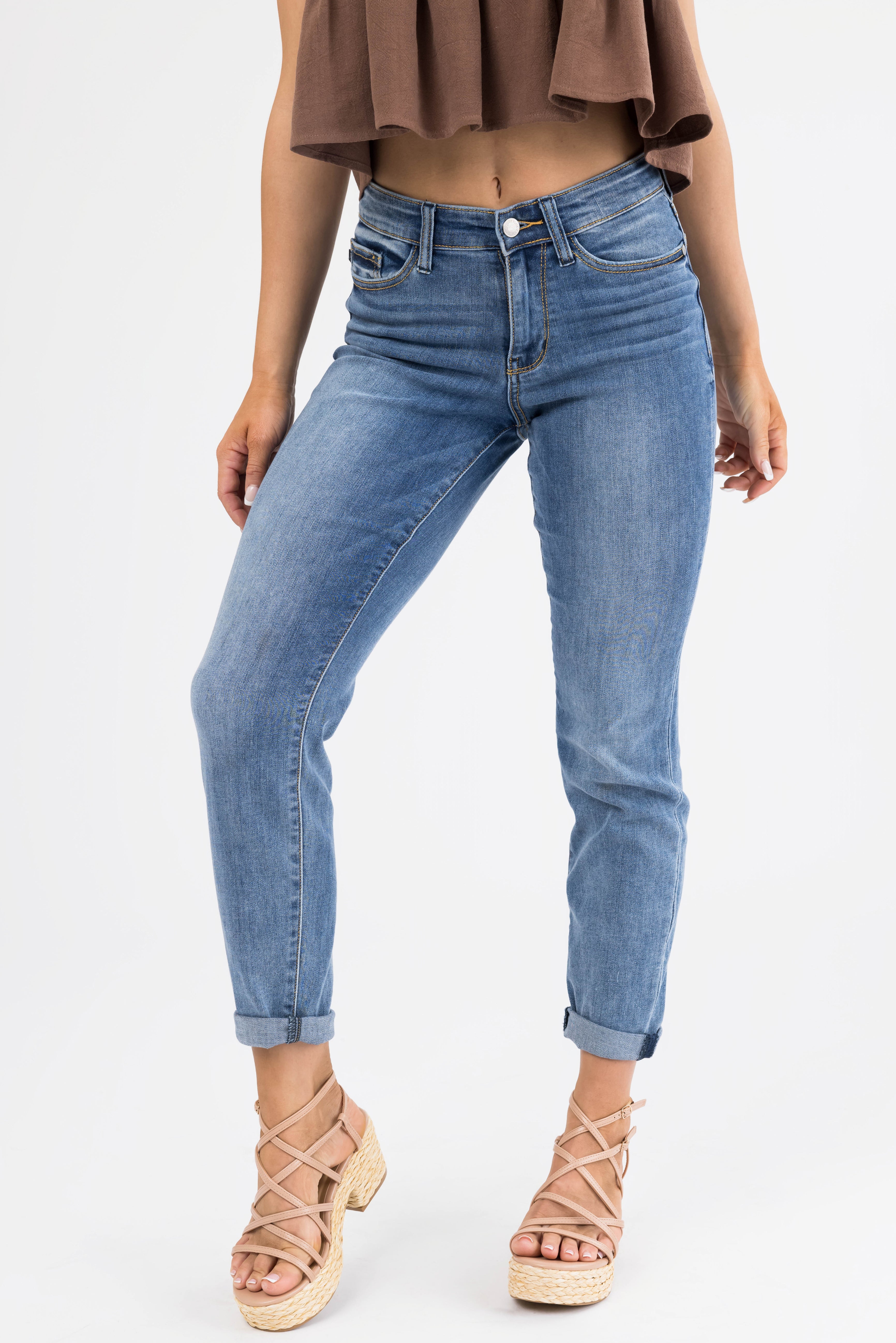 Judy Blue Medium Wash Straight Leg Ankle Jeans-Newayad