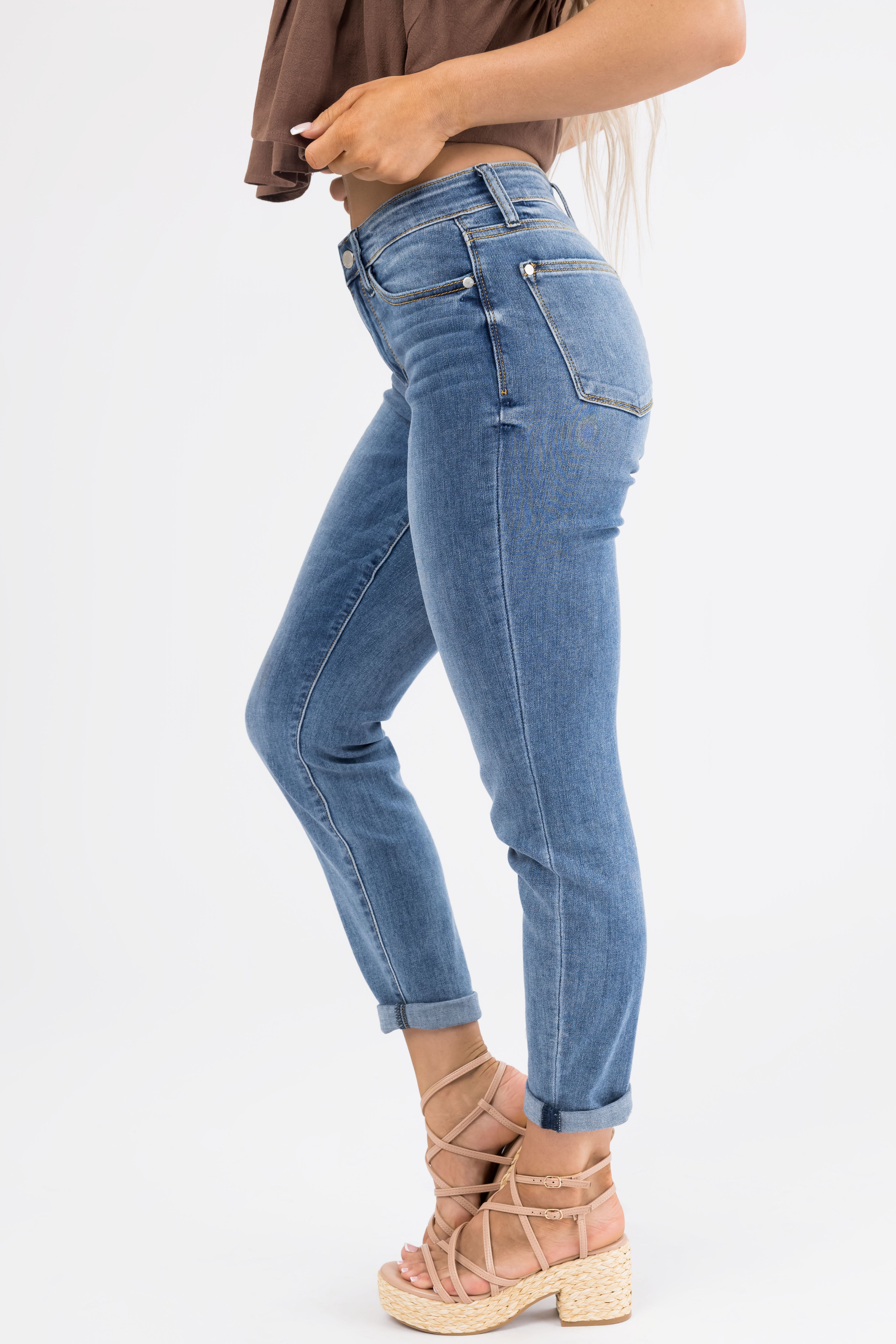 Judy Blue Medium Wash Straight Leg Ankle Jeans-Newayad
