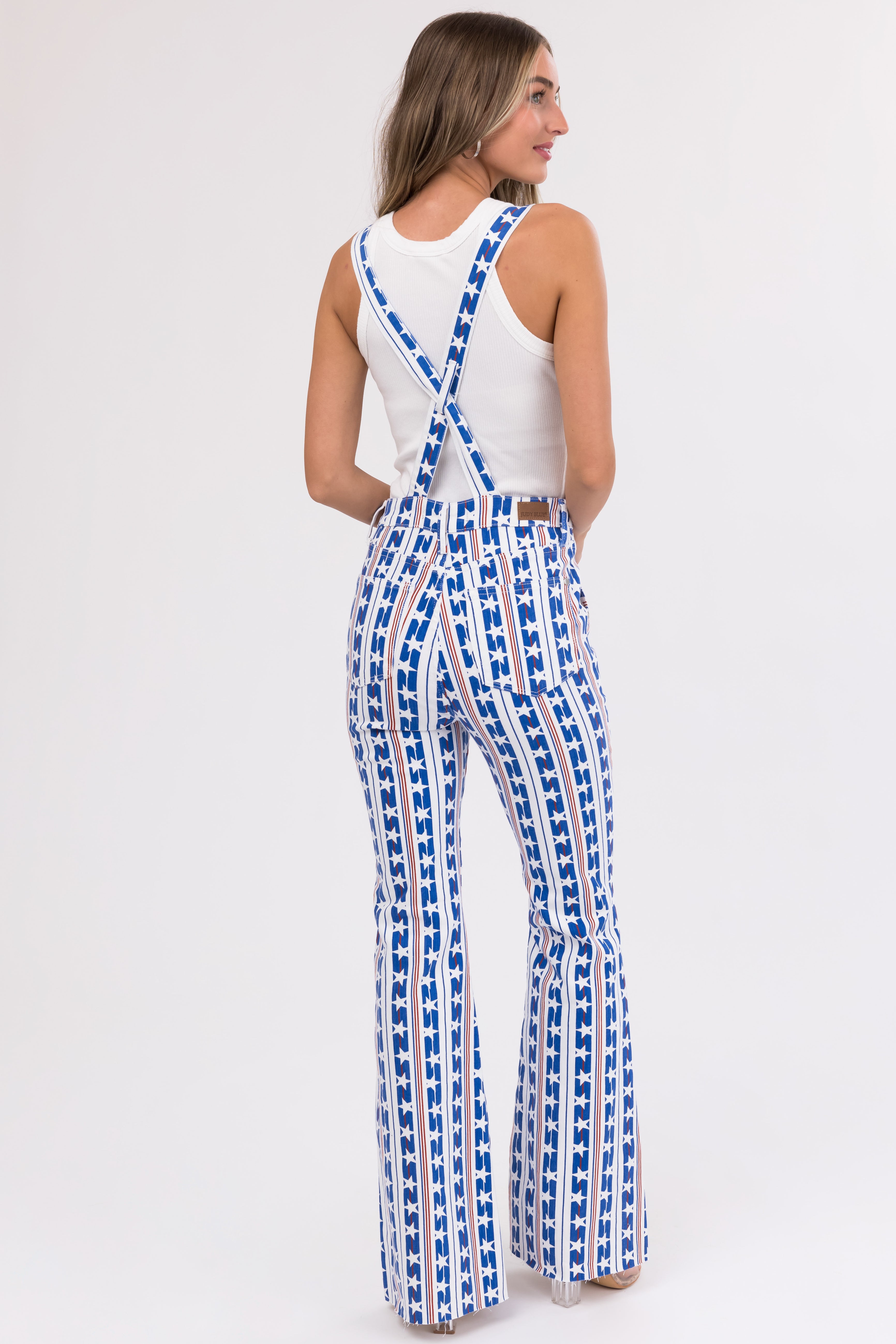 Judy Blue Off White American Print Overalls-Newayad