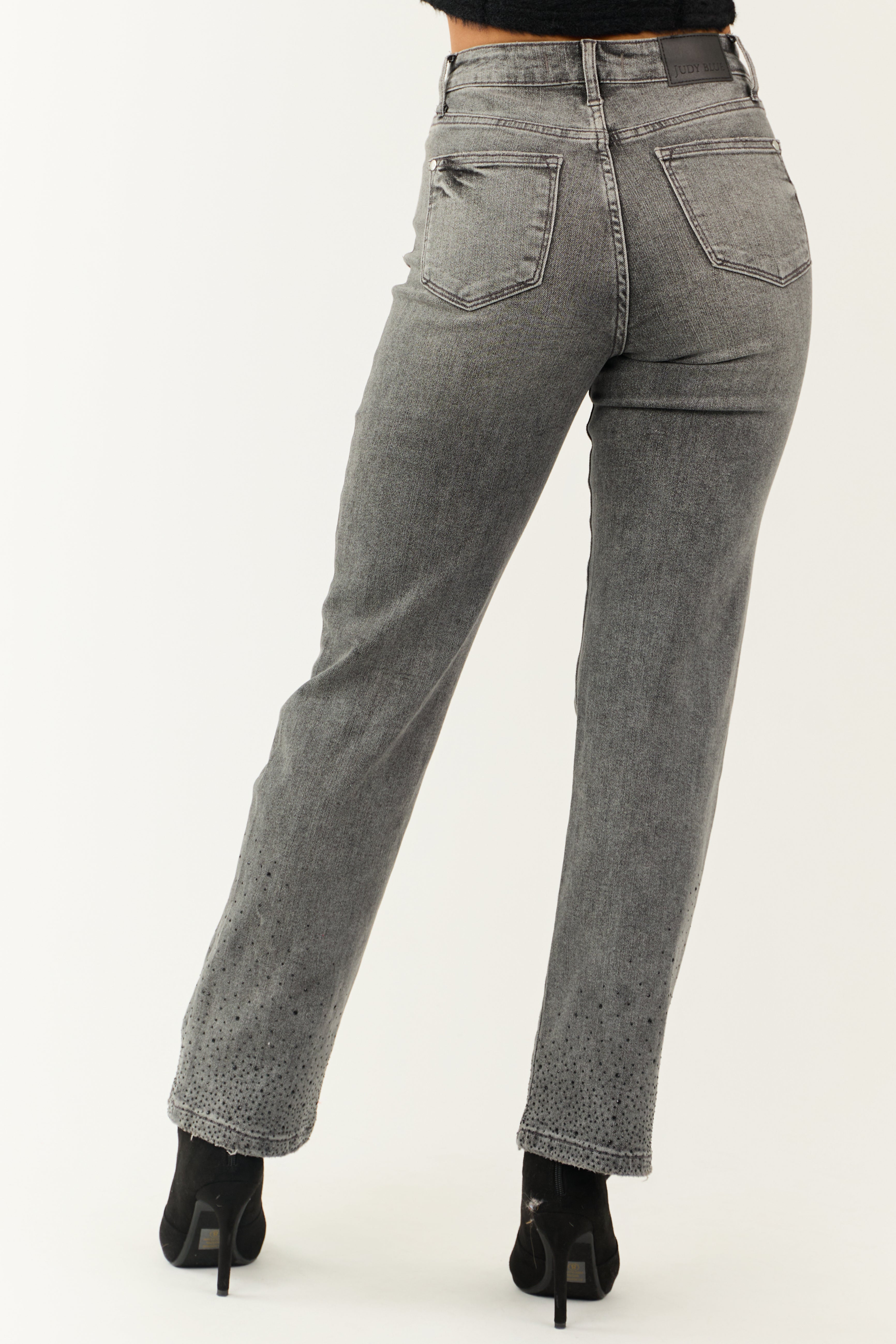 Judy Blue Stone Rhinestone Detail Straight Jeans-Newayad