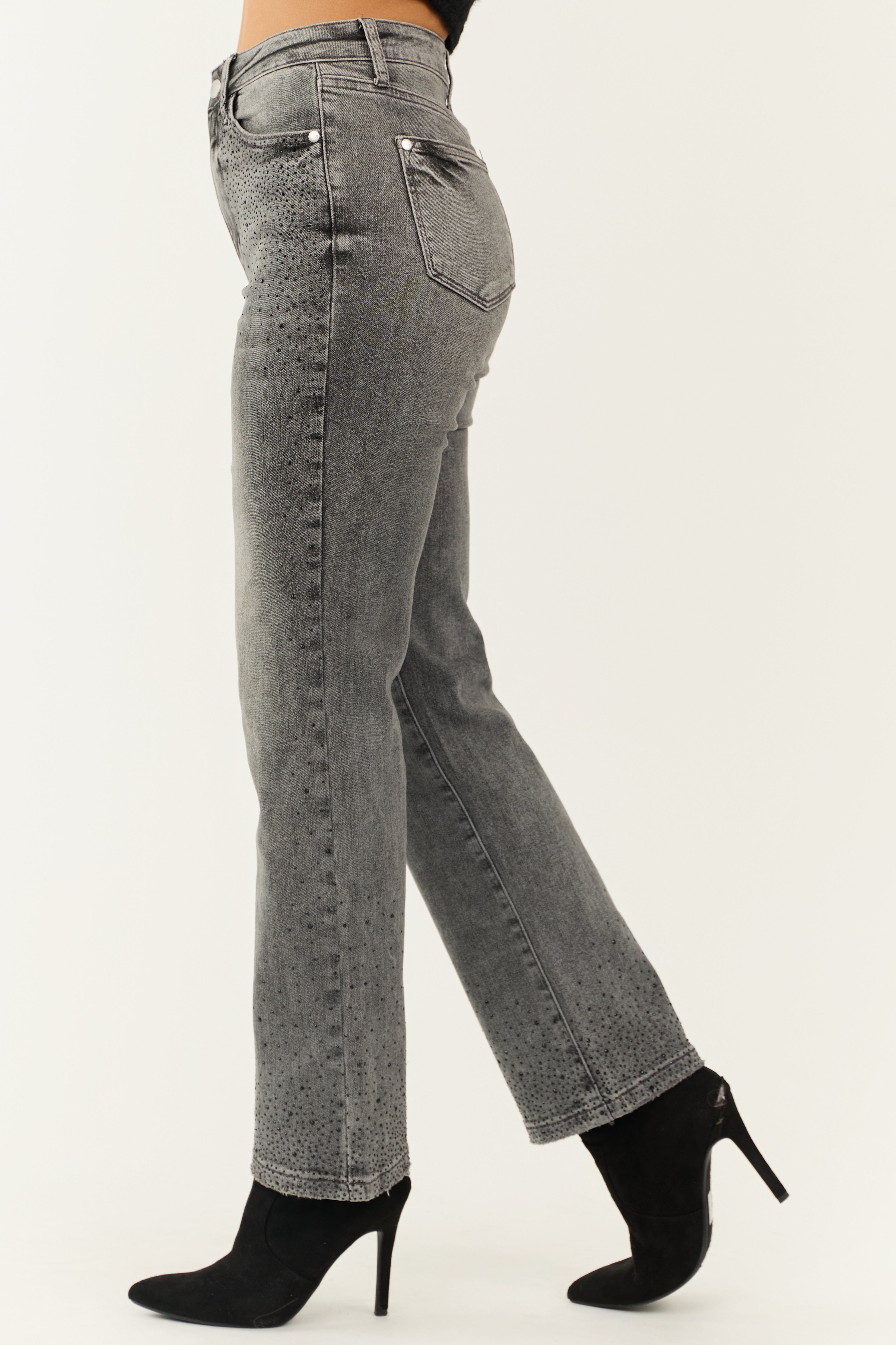 Judy Blue Stone Rhinestone Detail Straight Jeans-Newayad
