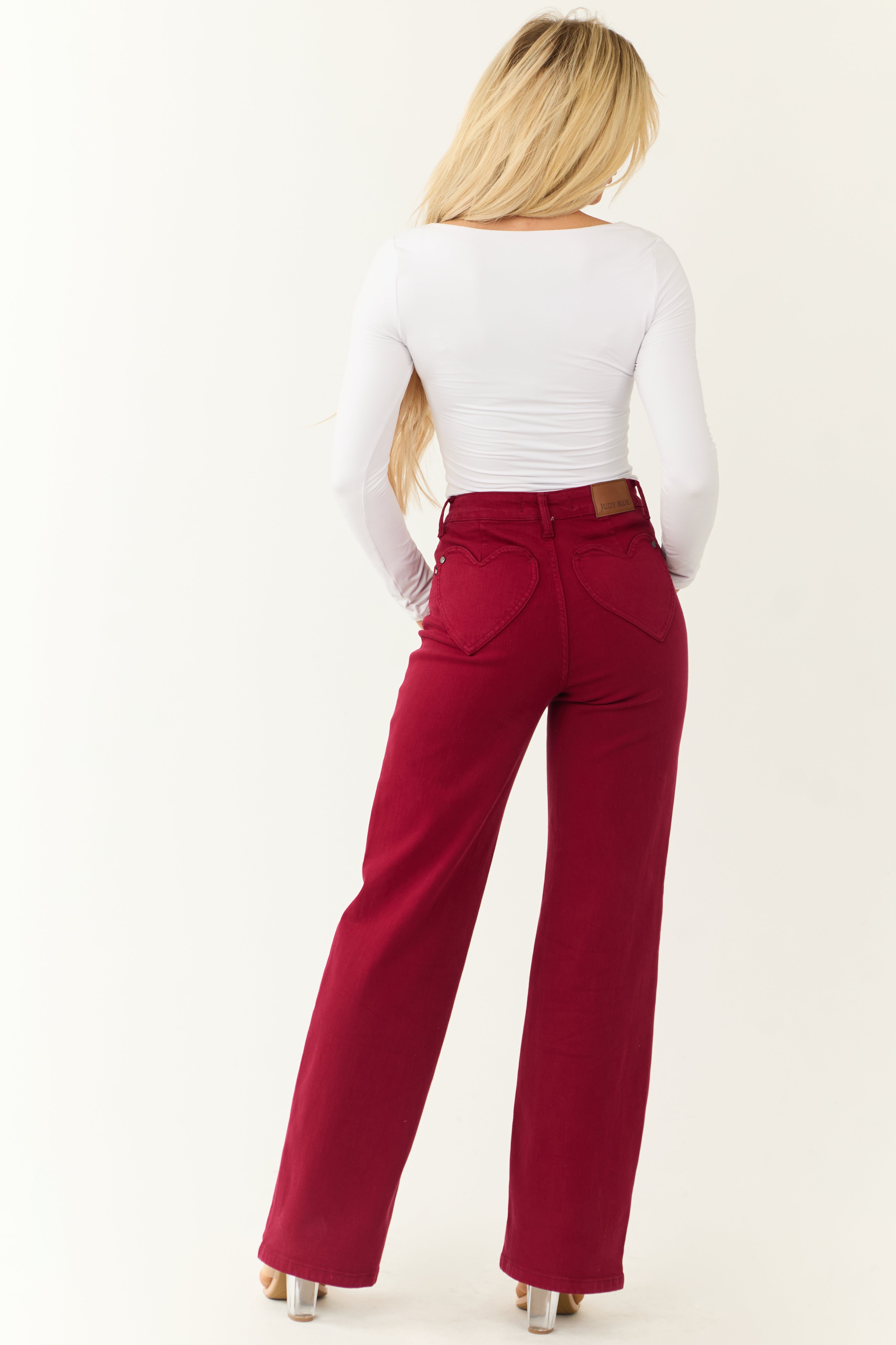 Judy Blue Wine Straight Leg Heart Pocket Jeans-Newayad