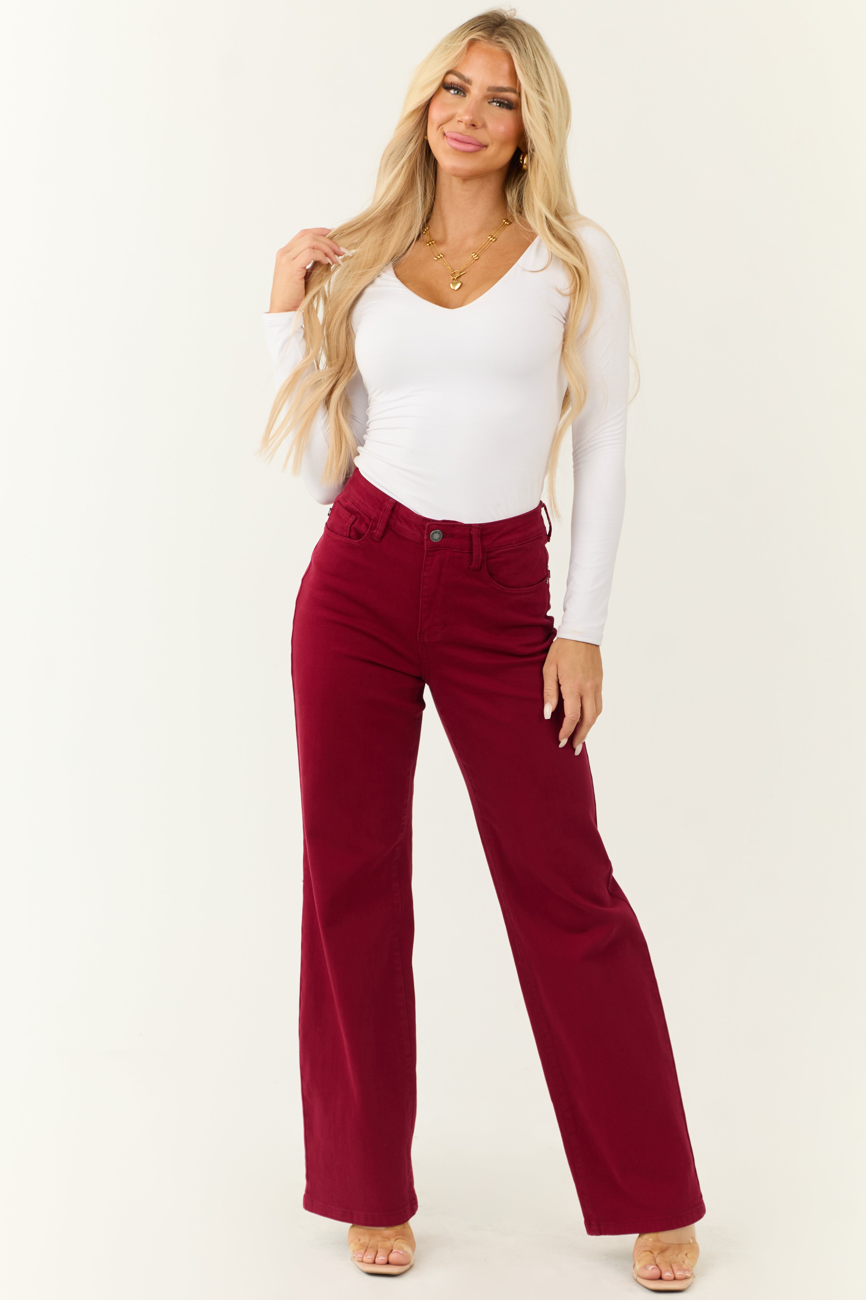 Judy Blue Wine Straight Leg Heart Pocket Jeans-Newayad