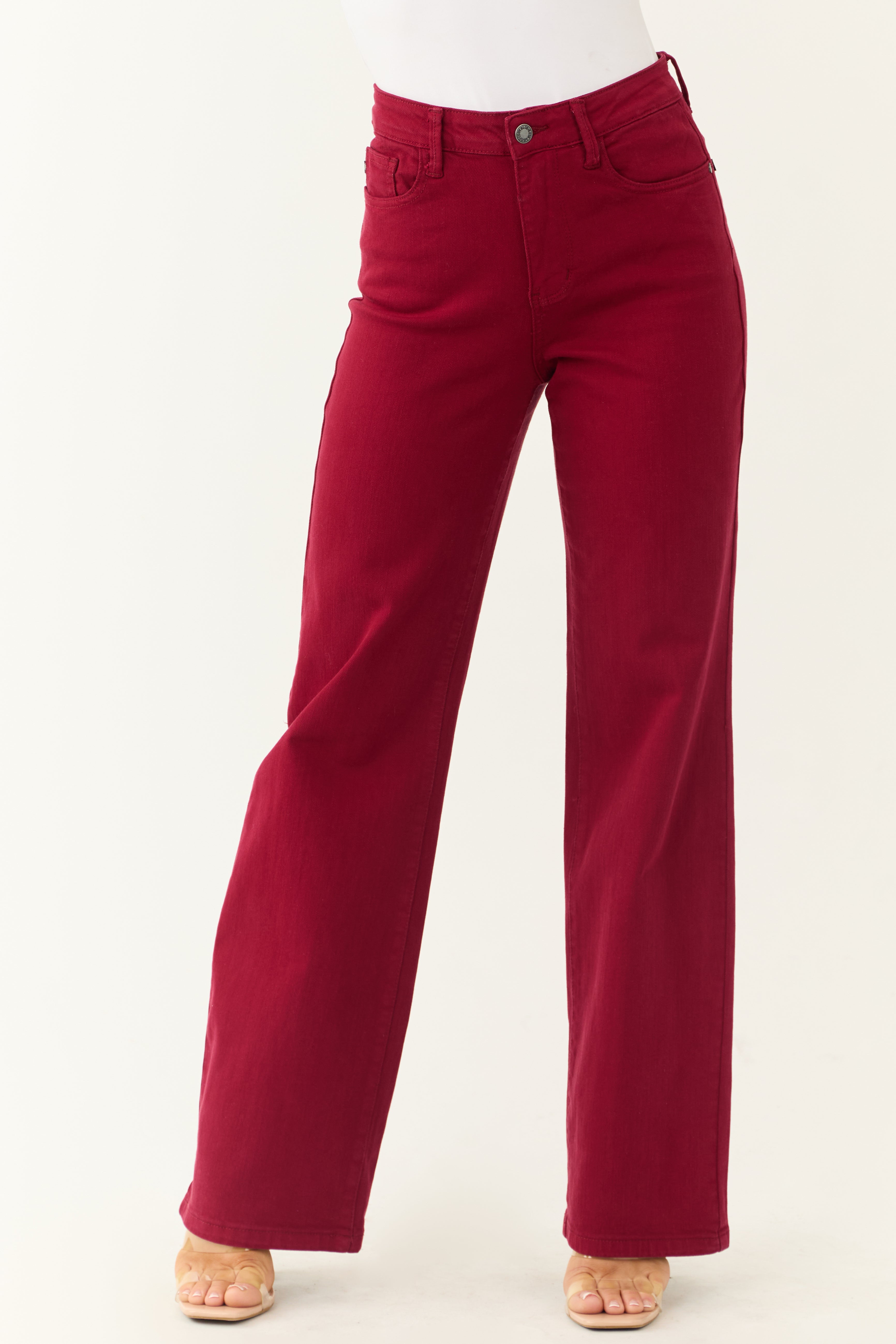 Judy Blue Wine Straight Leg Heart Pocket Jeans-Newayad