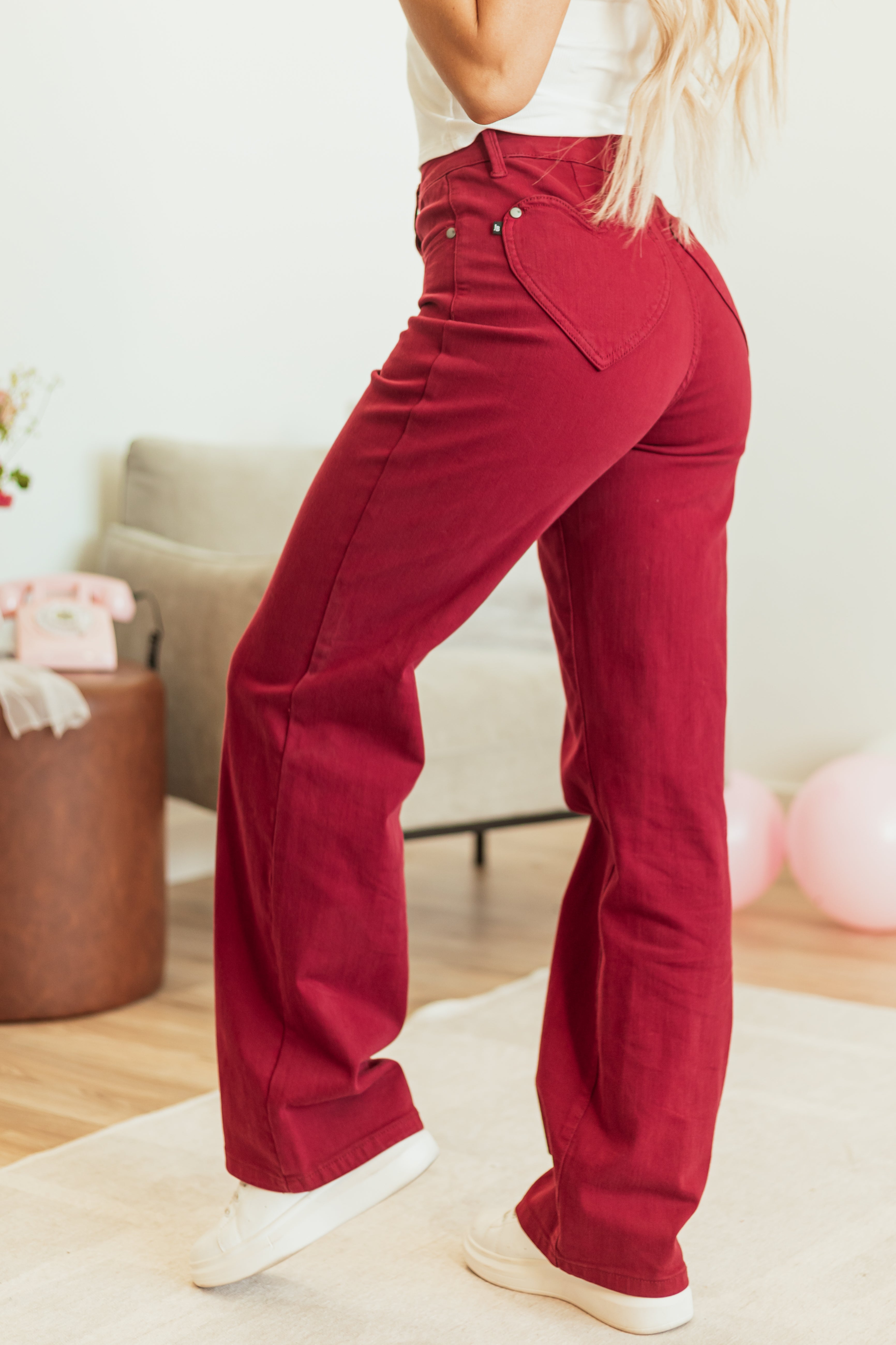 Judy Blue Wine Straight Leg Heart Pocket Jeans-Newayad