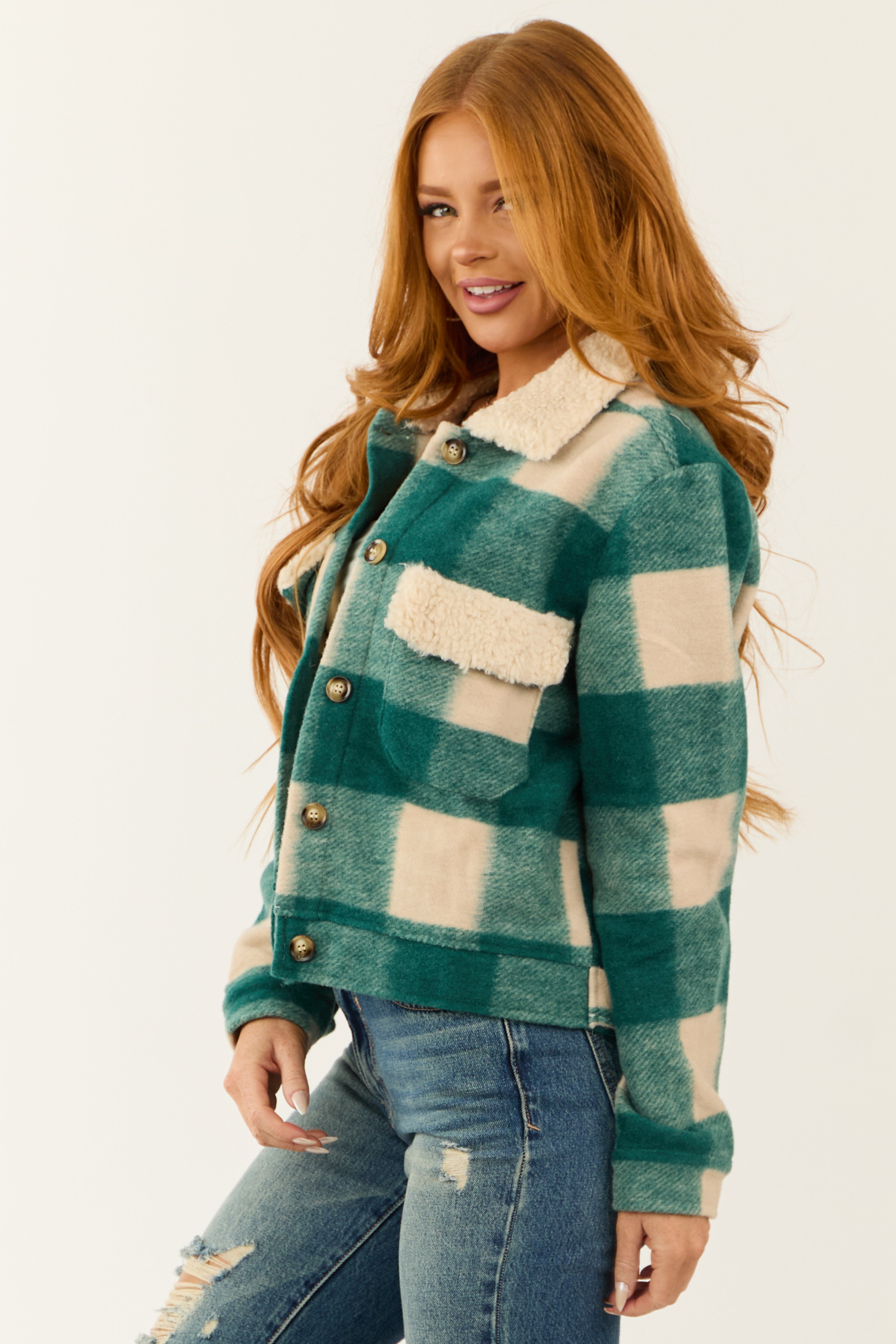 Juniper Plaid Button Down Chest Pocket Thick Shacket-Newayad