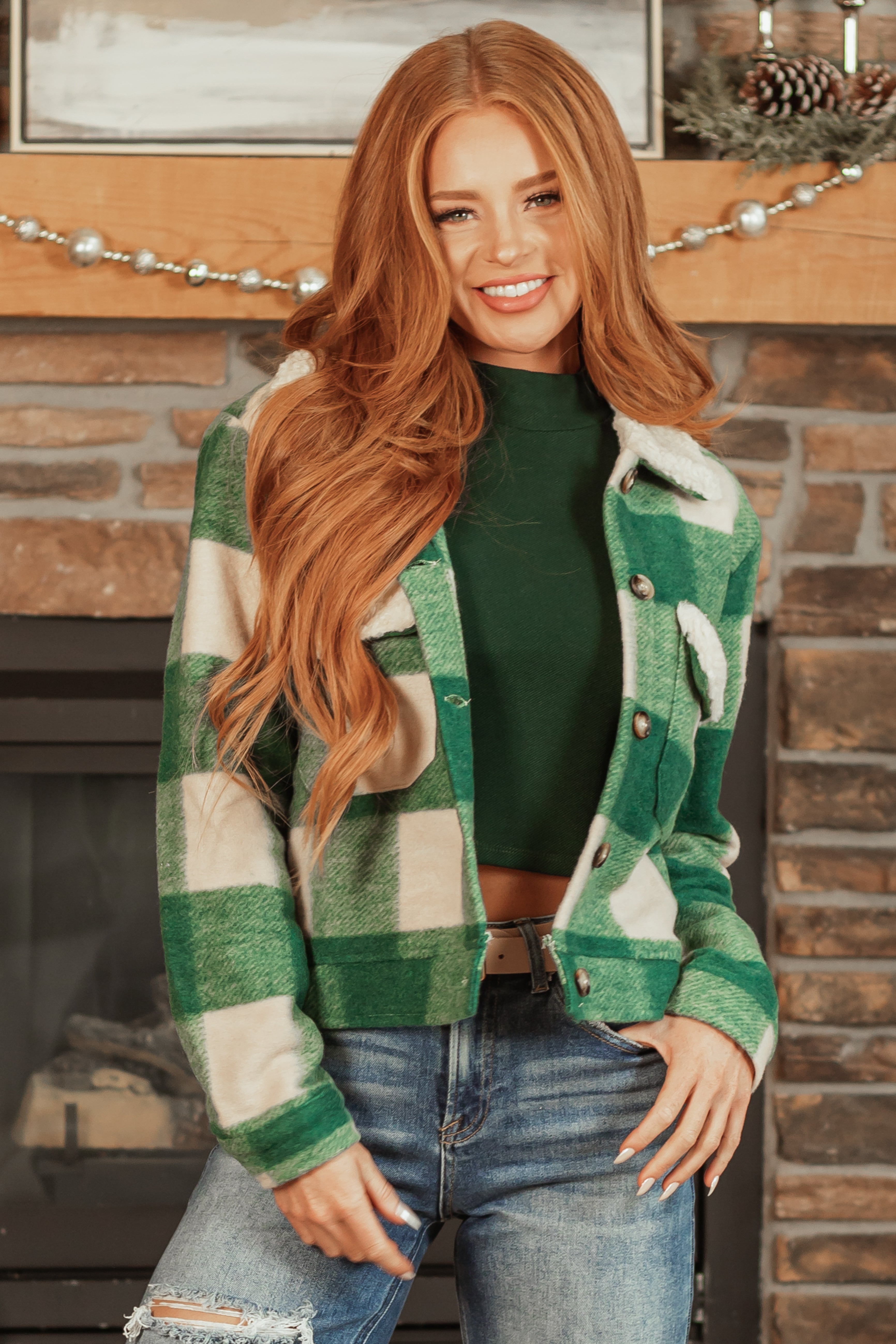 Juniper Plaid Button Down Chest Pocket Thick Shacket-Newayad