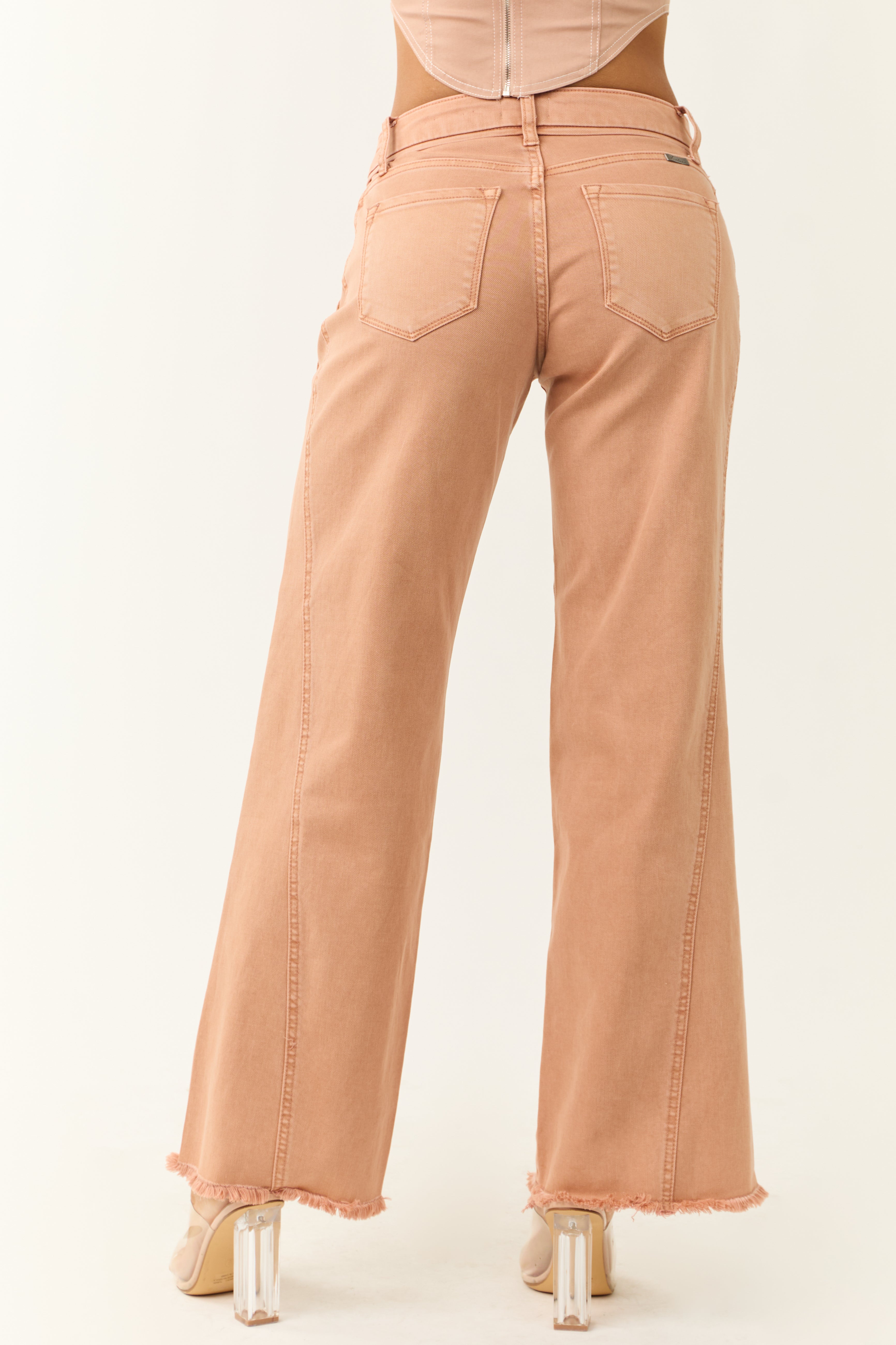 KanCan Apricot Wide Leg Frayed Hem Jeans-Newayad