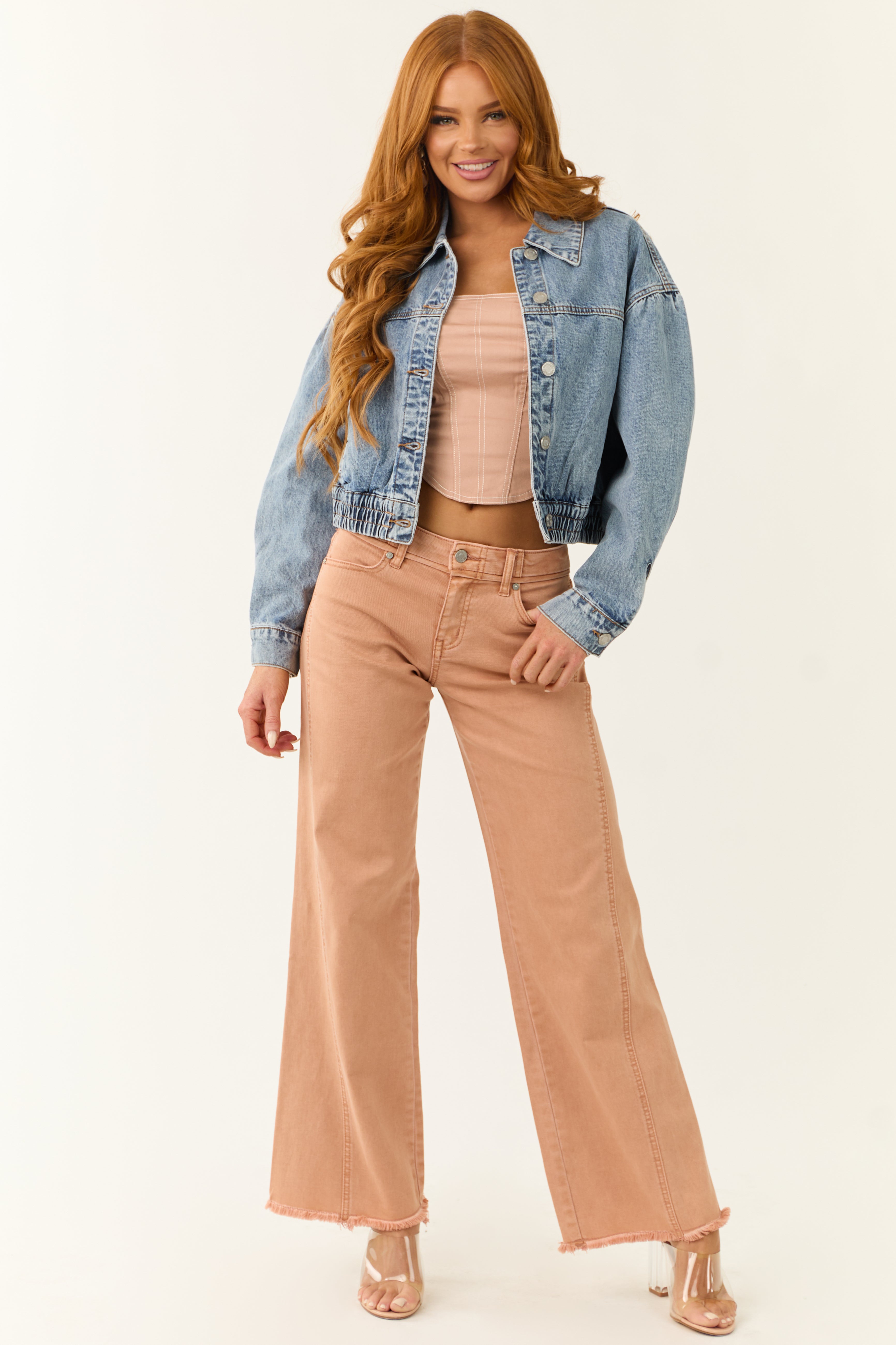 KanCan Apricot Wide Leg Frayed Hem Jeans-Newayad