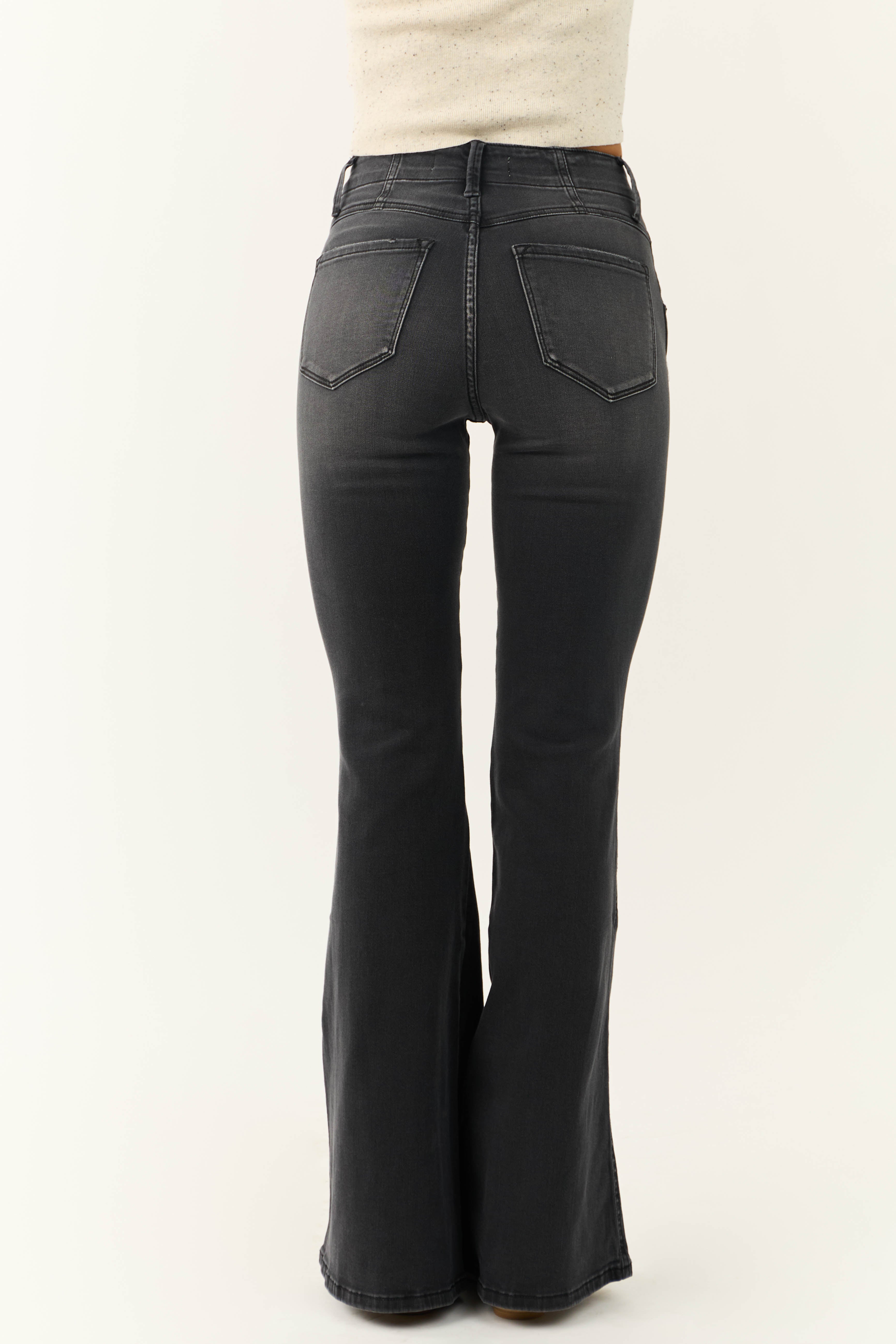KanCan Black High Rise Flare Leg Jeans-Newayad