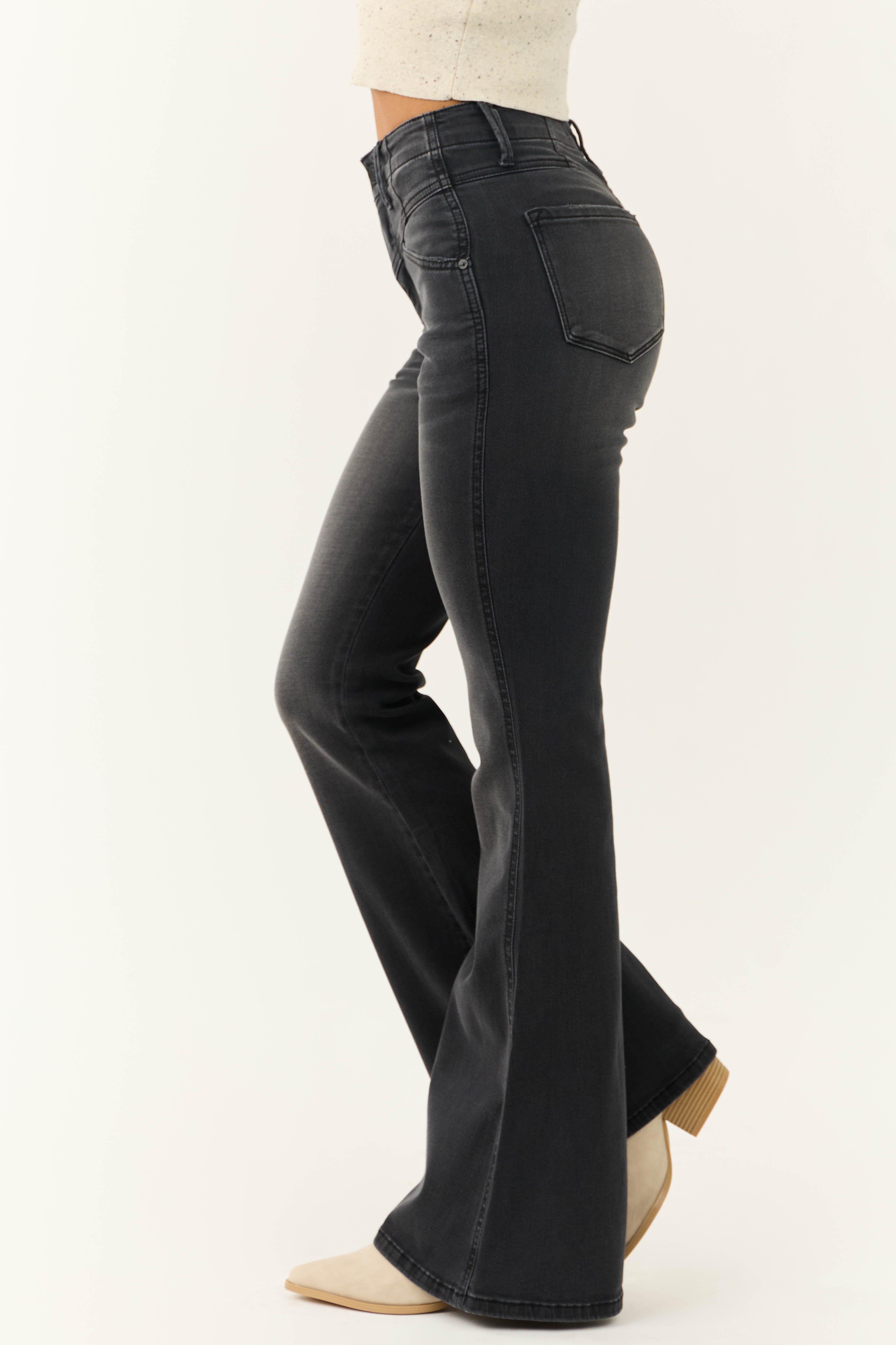 KanCan Black High Rise Flare Leg Jeans-Newayad