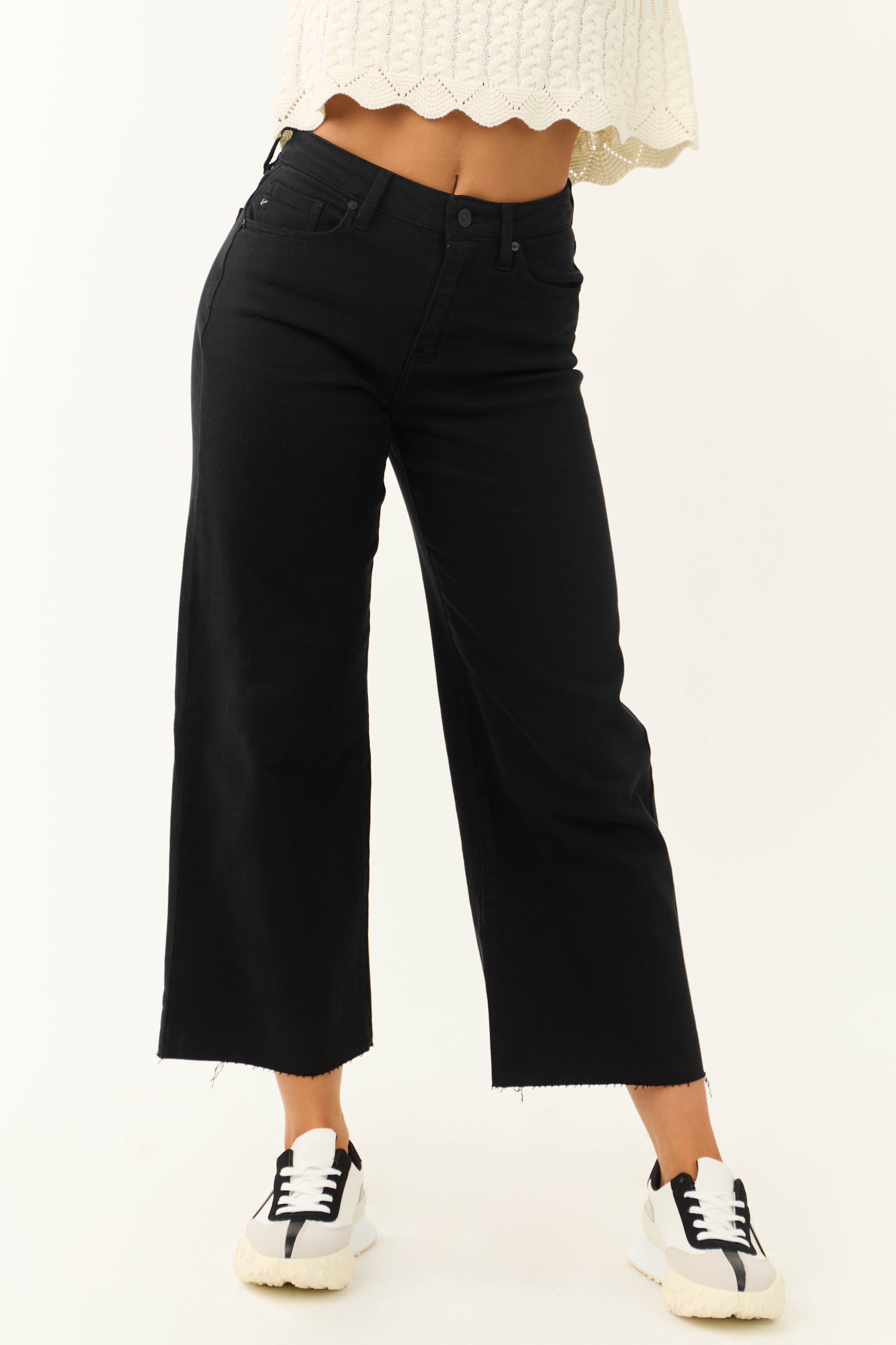 KanCan Black High Rise Wide Leg Cropped Jeans-Newayad
