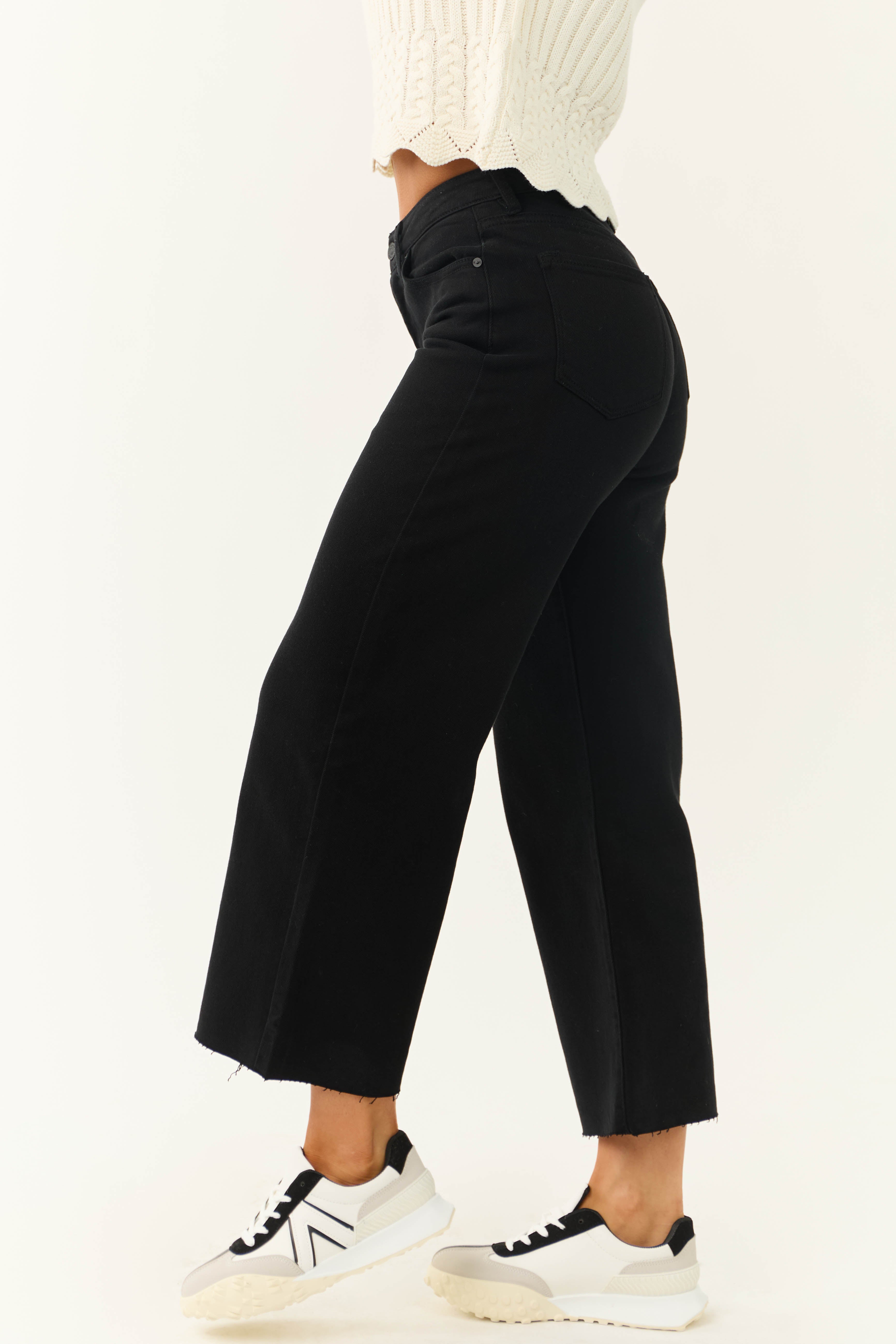 KanCan Black High Rise Wide Leg Cropped Jeans-Newayad