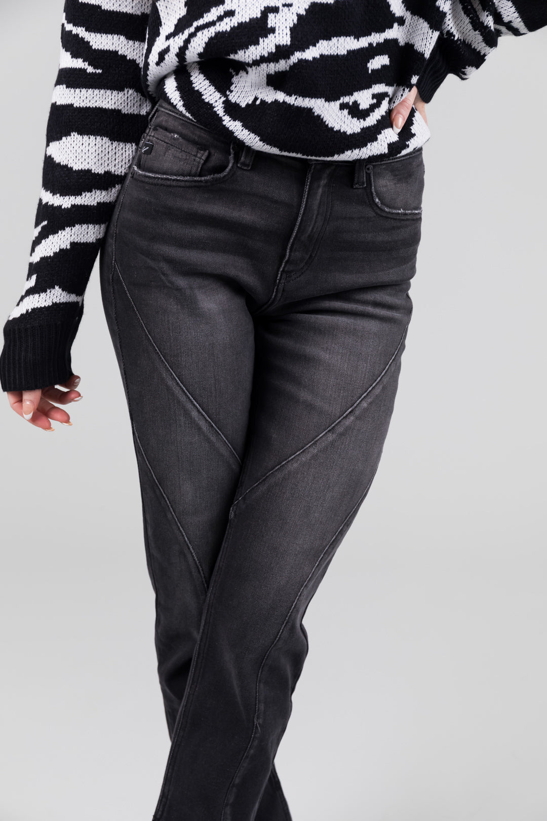 KanCan Black Straight Leg Seam Detail Jeans-Newayad