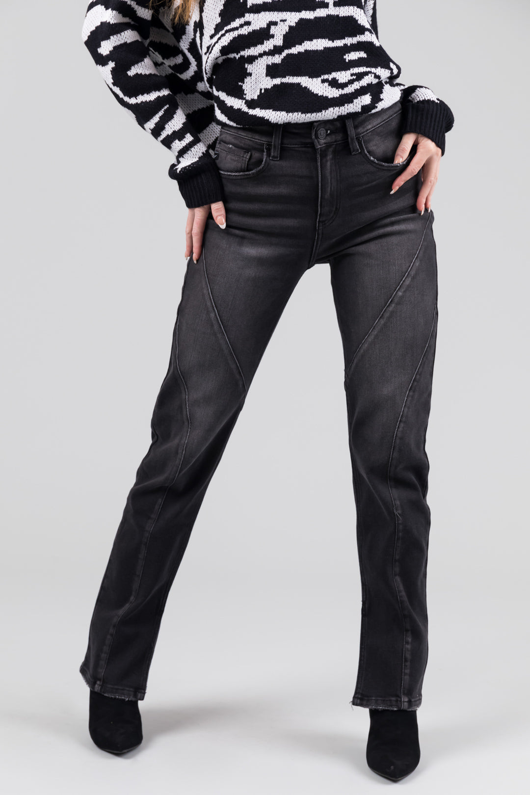 KanCan Black Straight Leg Seam Detail Jeans-Newayad
