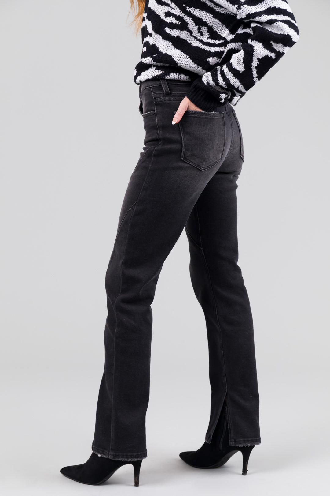 KanCan Black Straight Leg Seam Detail Jeans-Newayad