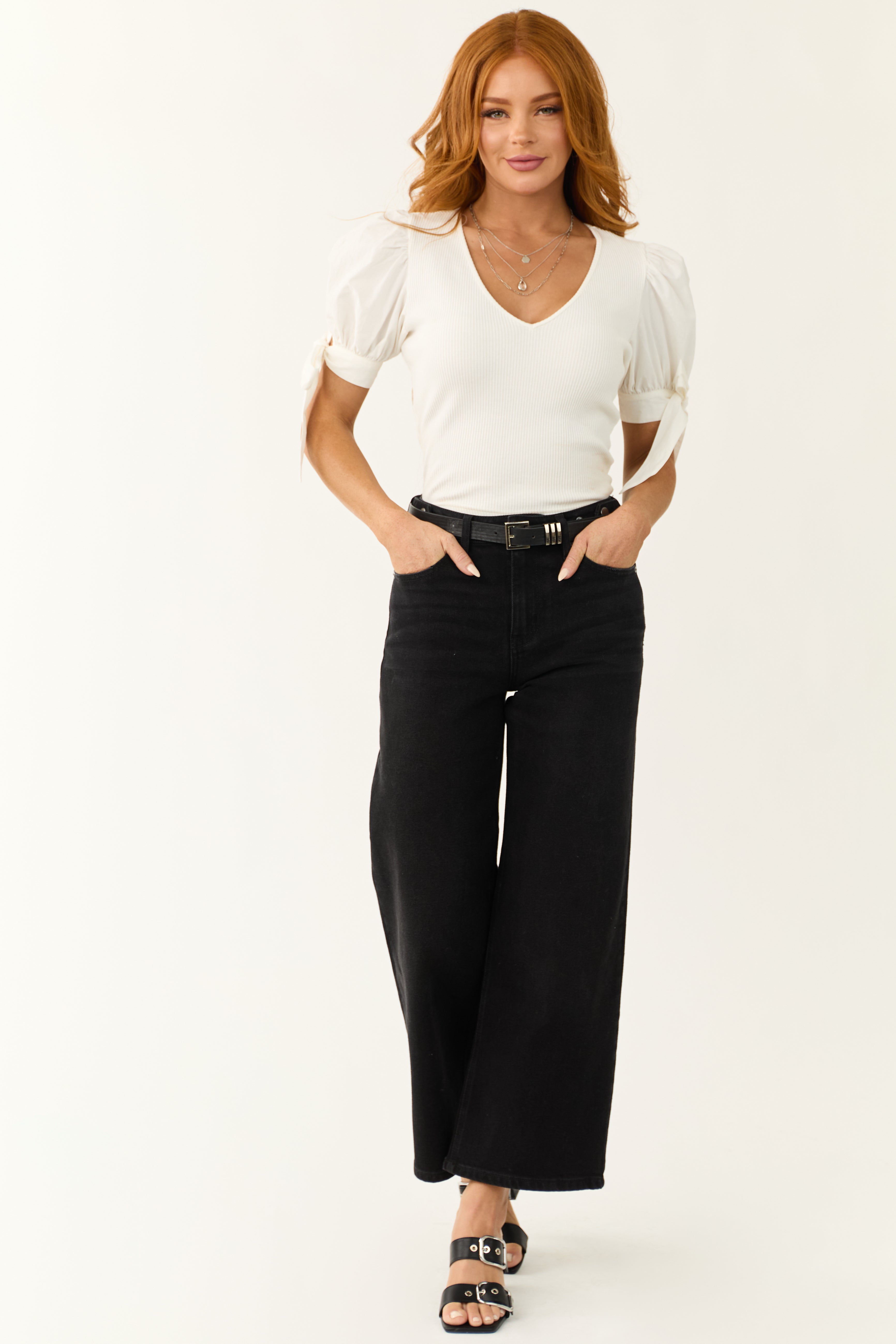 KanCan Black Ultra High Rise Cropped Wide Leg Jeans-Newayad