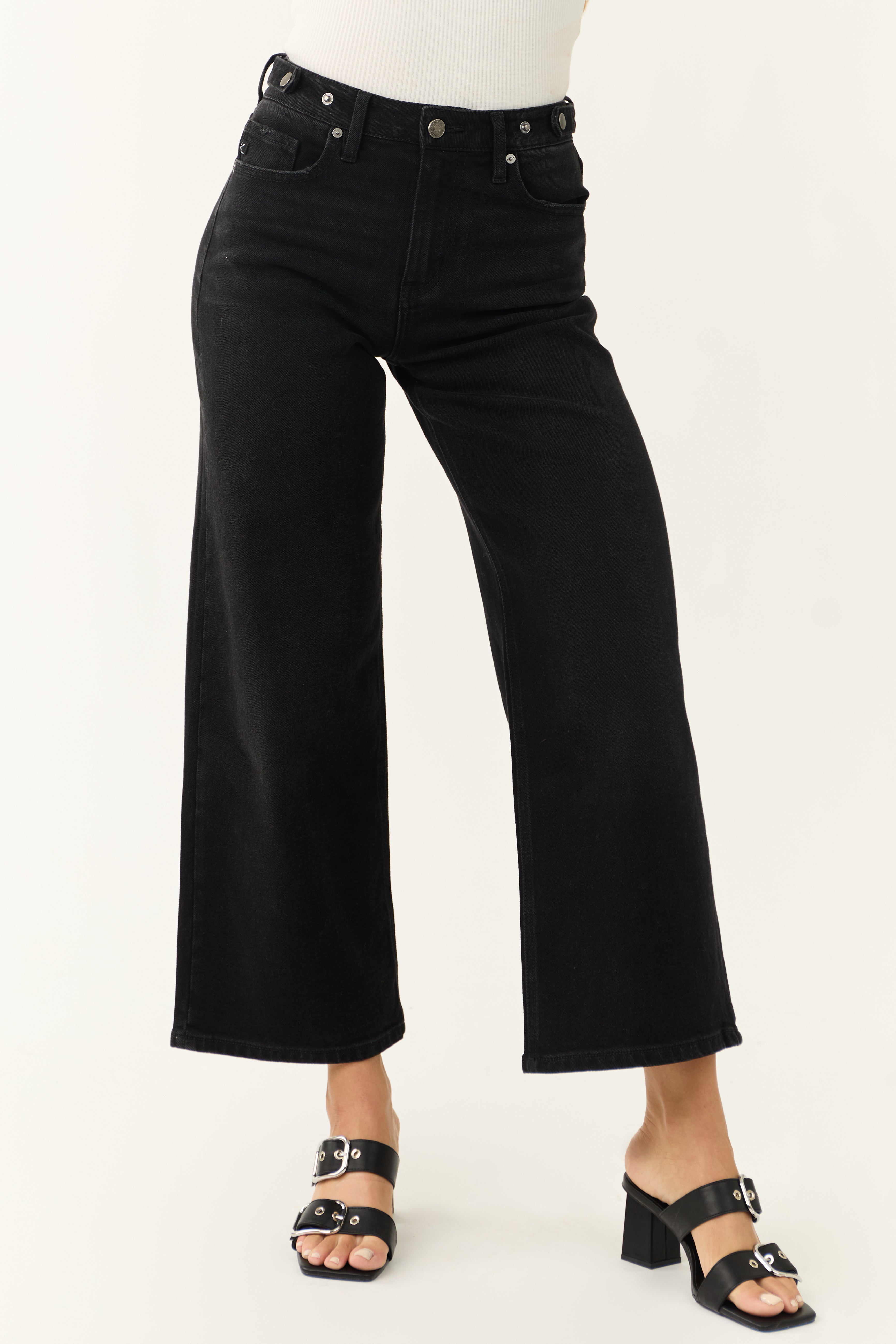 KanCan Black Ultra High Rise Cropped Wide Leg Jeans-Newayad
