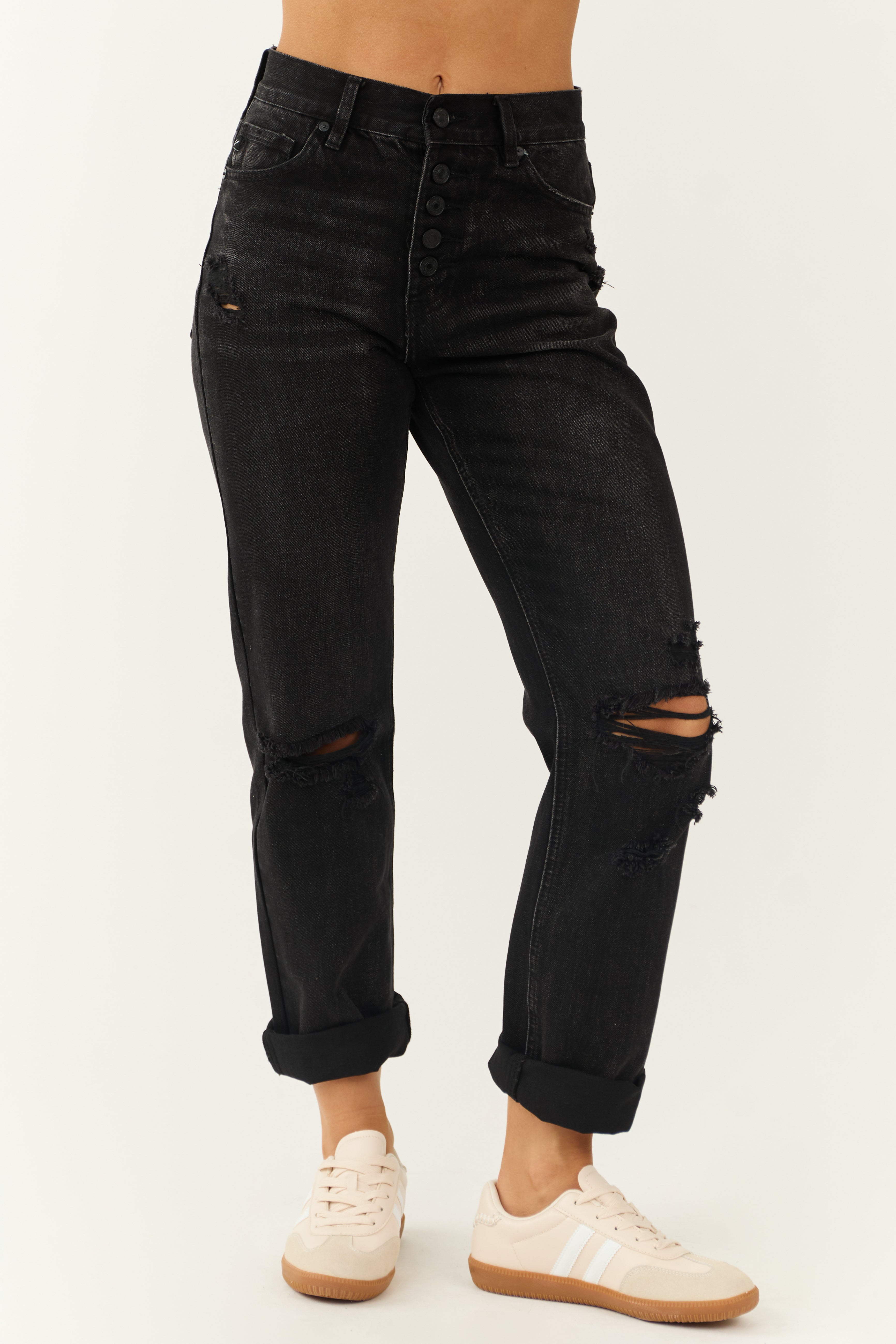 KanCan Charcoal Washed Distressed Straight Jeans-Newayad