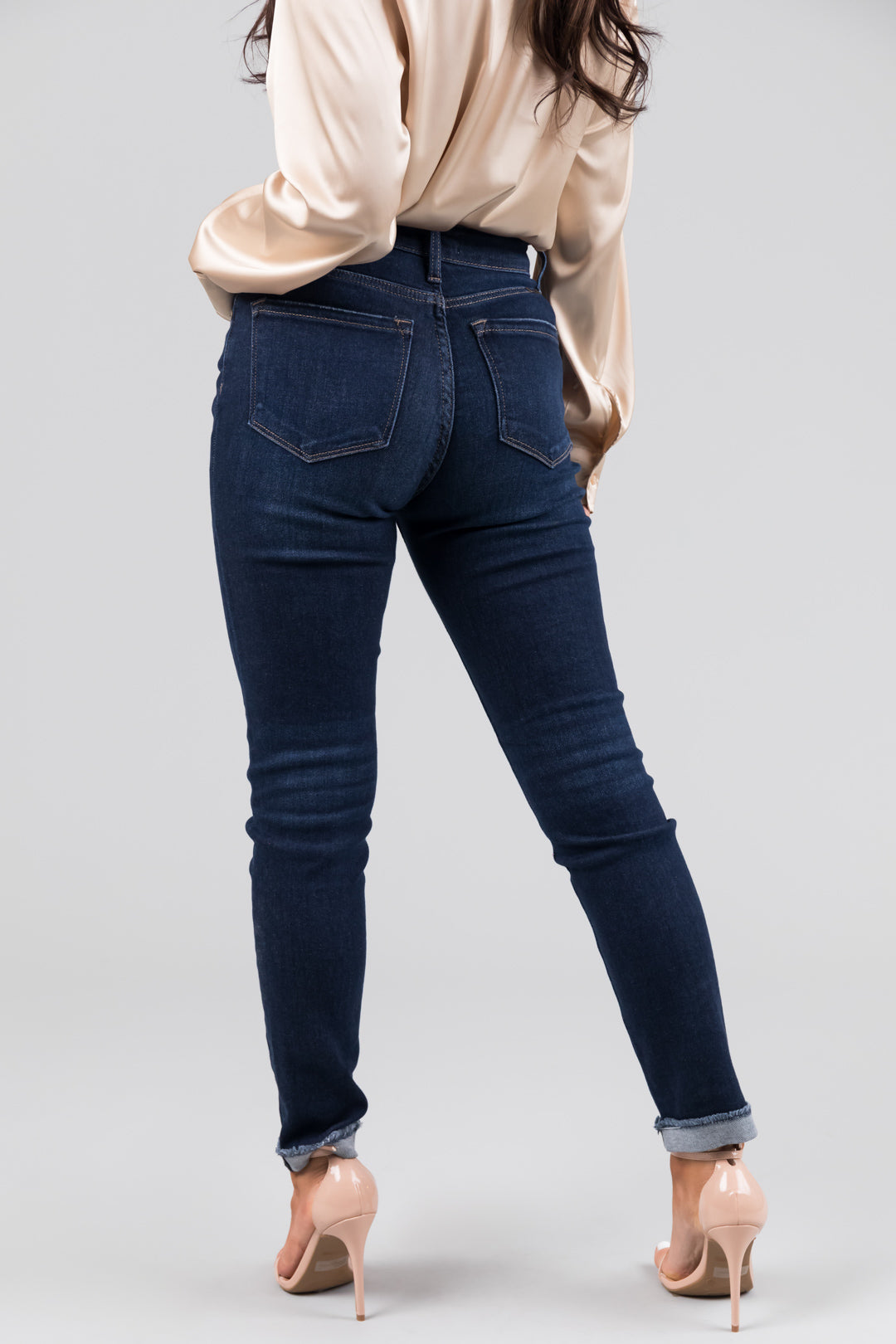 KanCan Dark Wash High Rise Folded Hem Jeans-Newayad