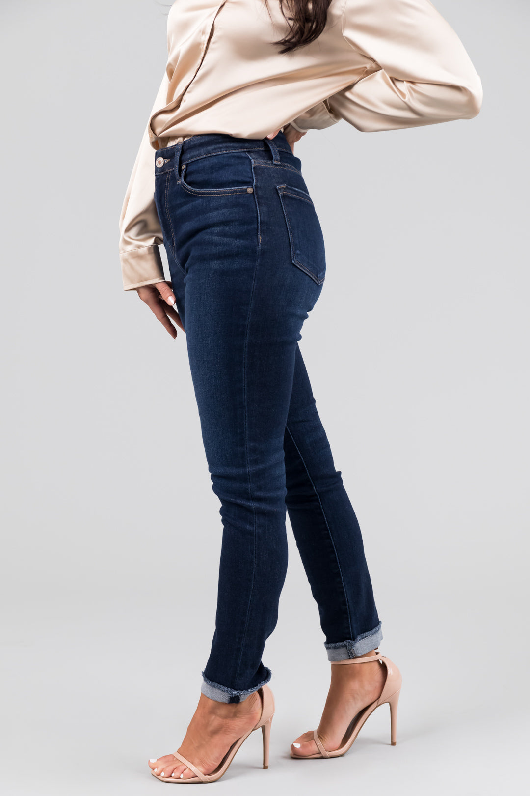 KanCan Dark Wash High Rise Folded Hem Jeans-Newayad