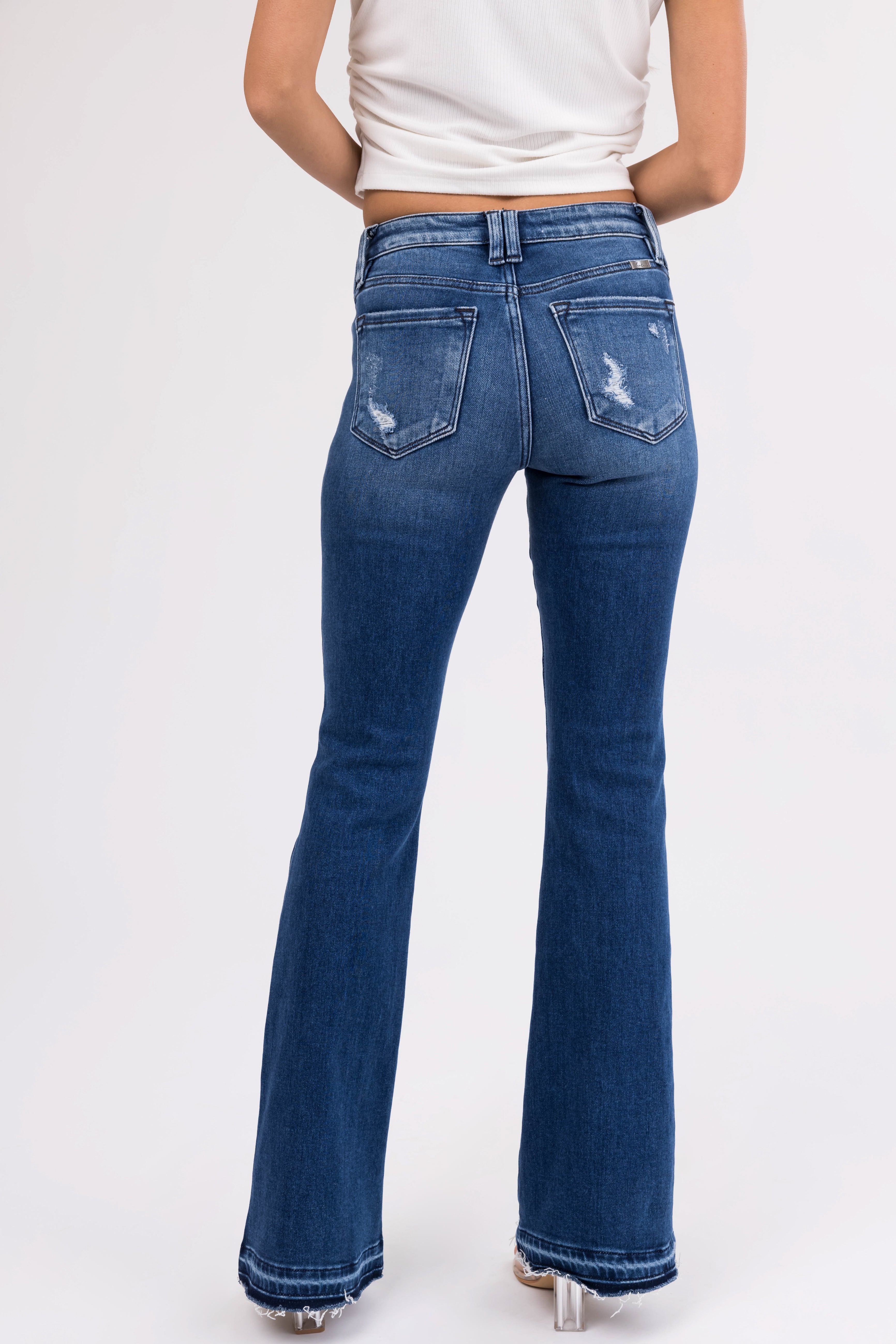 KanCan Dark Washed Double Seam Flare Jeans-Newayad
