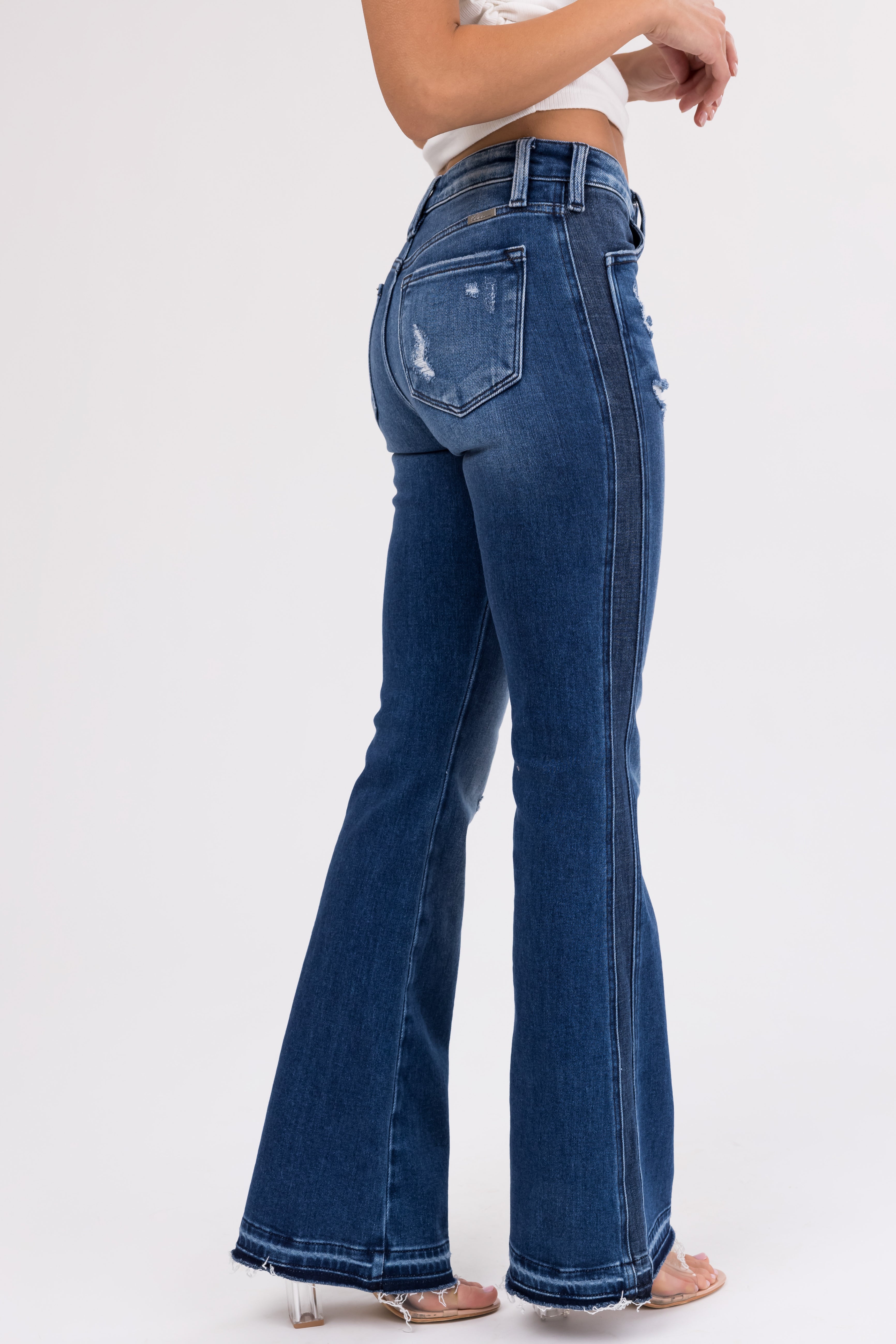 KanCan Dark Washed Double Seam Flare Jeans-Newayad